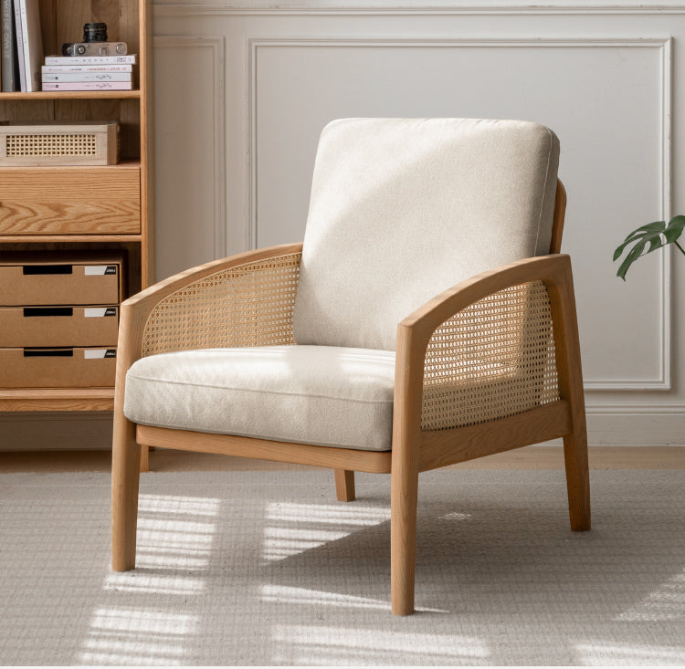 Solid Wood Rattan Chair - Compact Ergonomic Design with Oak Frame & Removable Cushion
