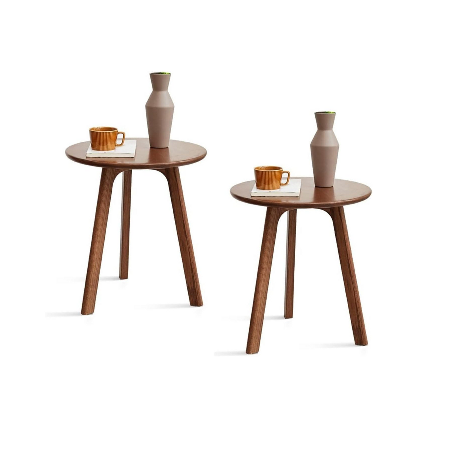 100% 实木圆形边桌,茶几(自然色/胡桃木色)