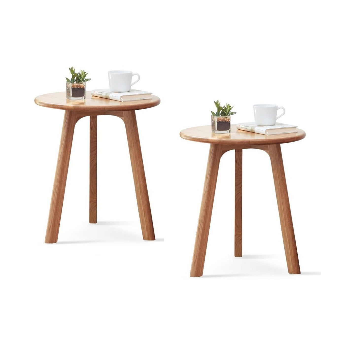 100% 实木圆形边桌,茶几(原木色/胡桃木色)-LD