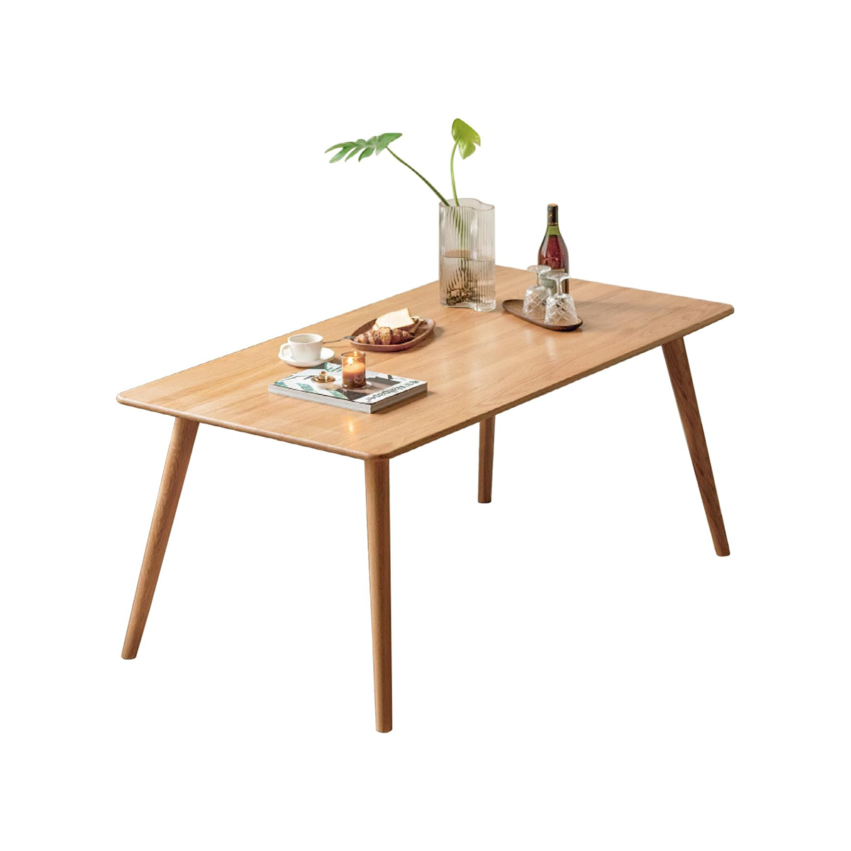 100% 实木餐桌厨房桌带圆角(自然色)