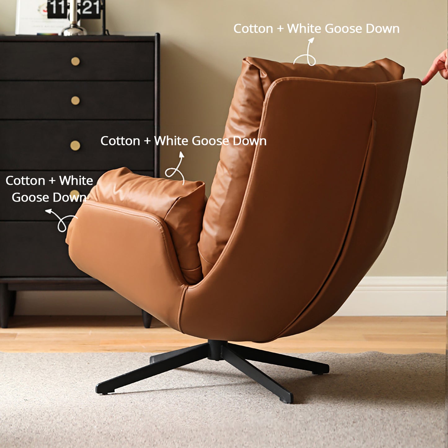 Organic Silicone Leather Swivel Chair - Italian-Inspired Accent Chair with Goose Down Cushion & Cat-Proof Design