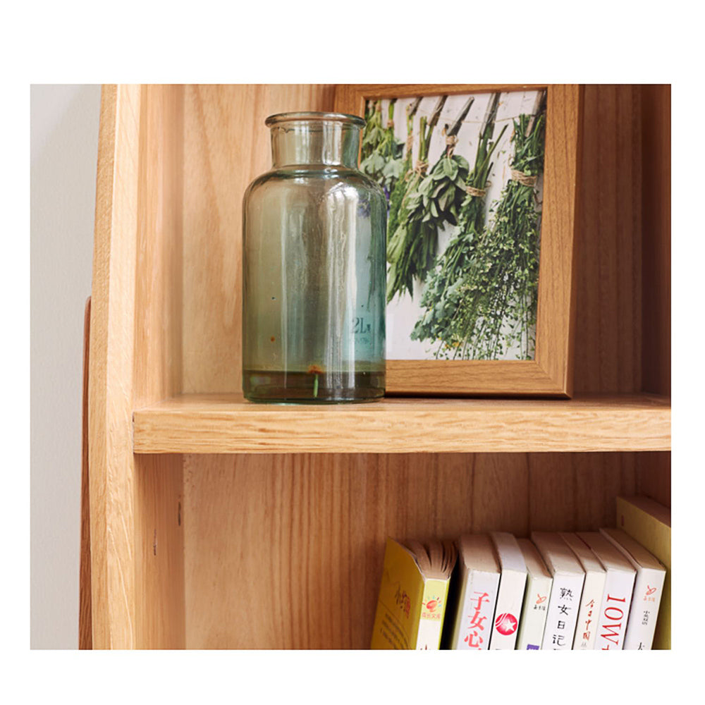 100% 实心橡木展示架,开放式储物边桌(自然色)