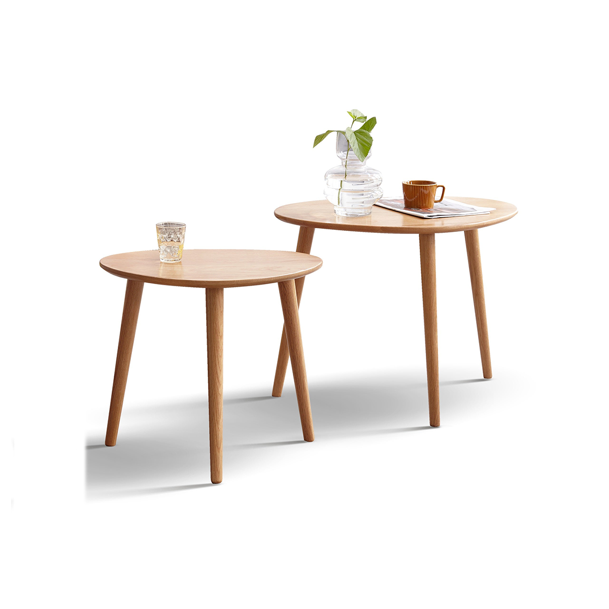 100% 实心橡木嵌套咖啡桌 胡桃木/自然色 (25.59 英寸/ 33.46 英寸)