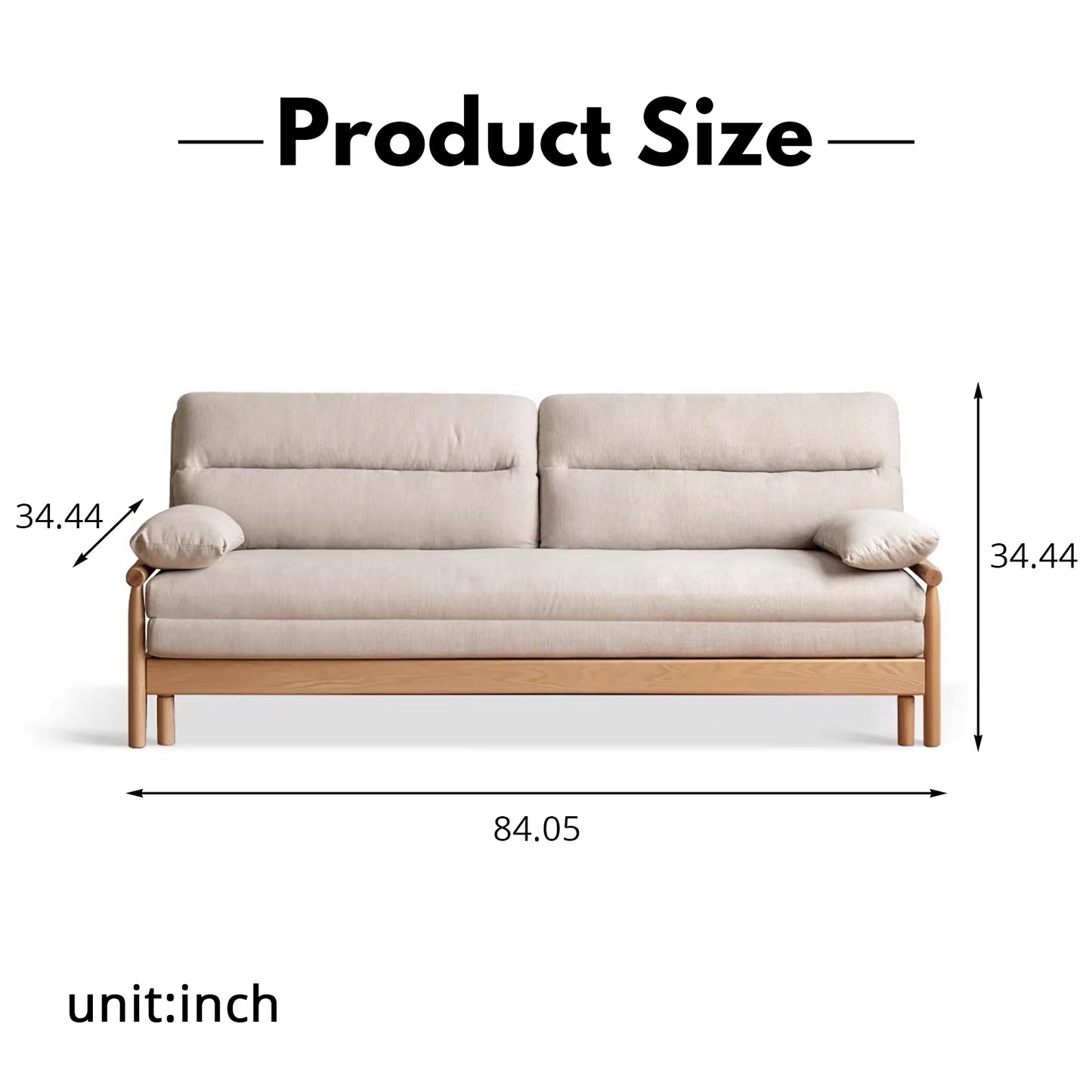 Oak Convertible Sofa Bed - Space-Saving Japanese Design with Washable Fabric & Solid Wood Frame