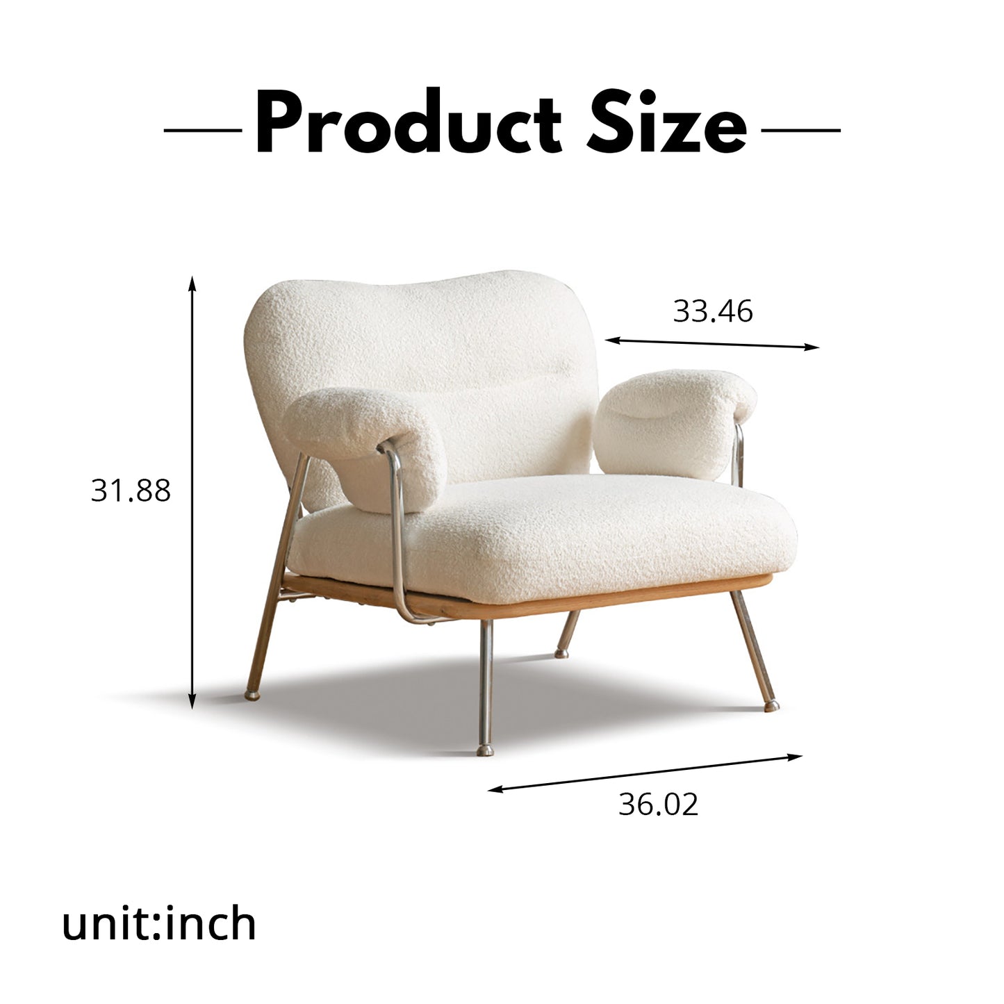 Nordic Shearling Accent Chair - Washable Cream Lounge Chair with Iron Frame & Oak Base