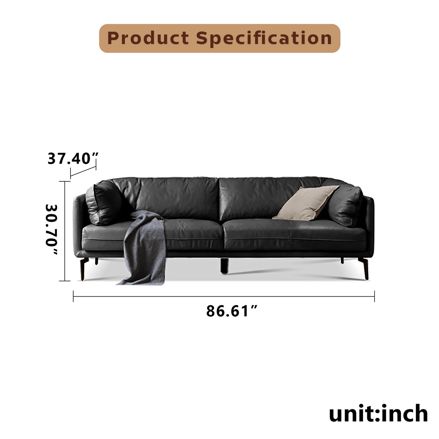Italian Luxe Genuine Leather Sofa – Top-Grain Cowhide Down Leather Sofa for Compact Living