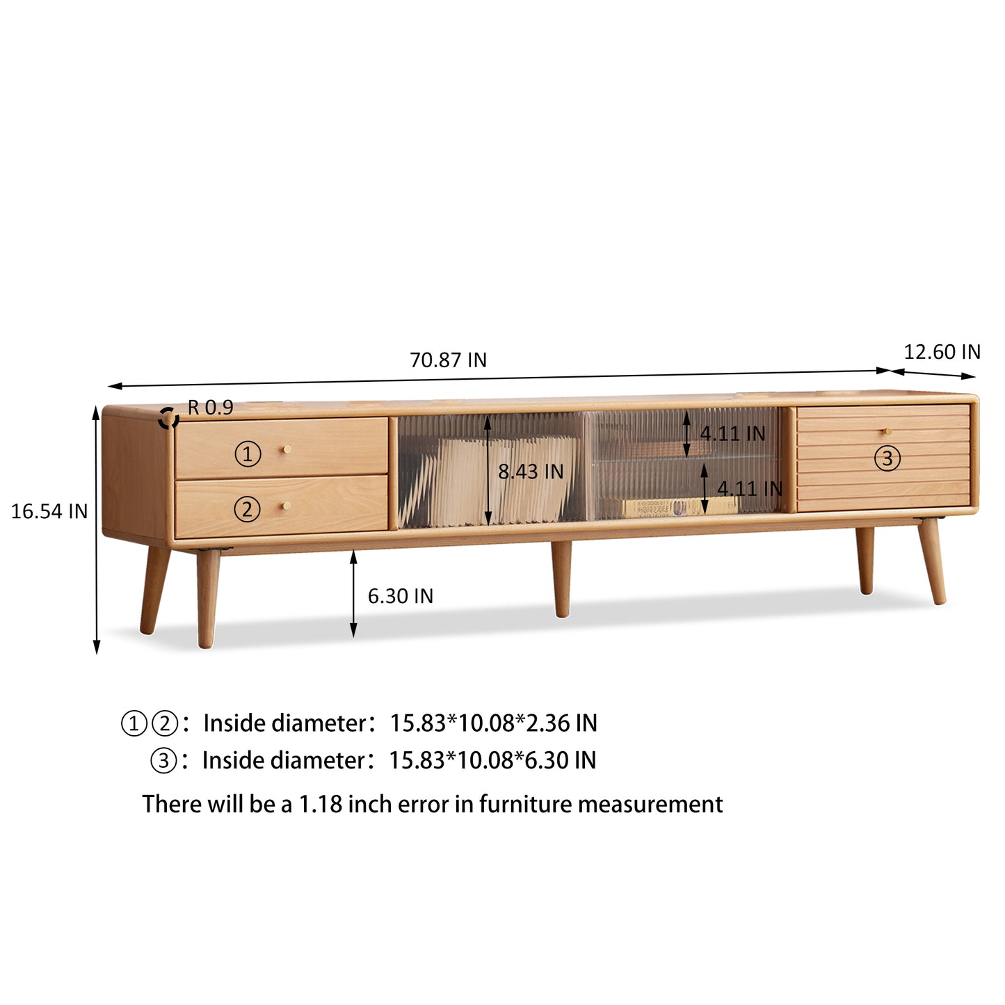 North America A Grade Solid Beech TV Cabinet With Chinese Changhong Glass Doors, Two Drawer Storage Space TV Standing