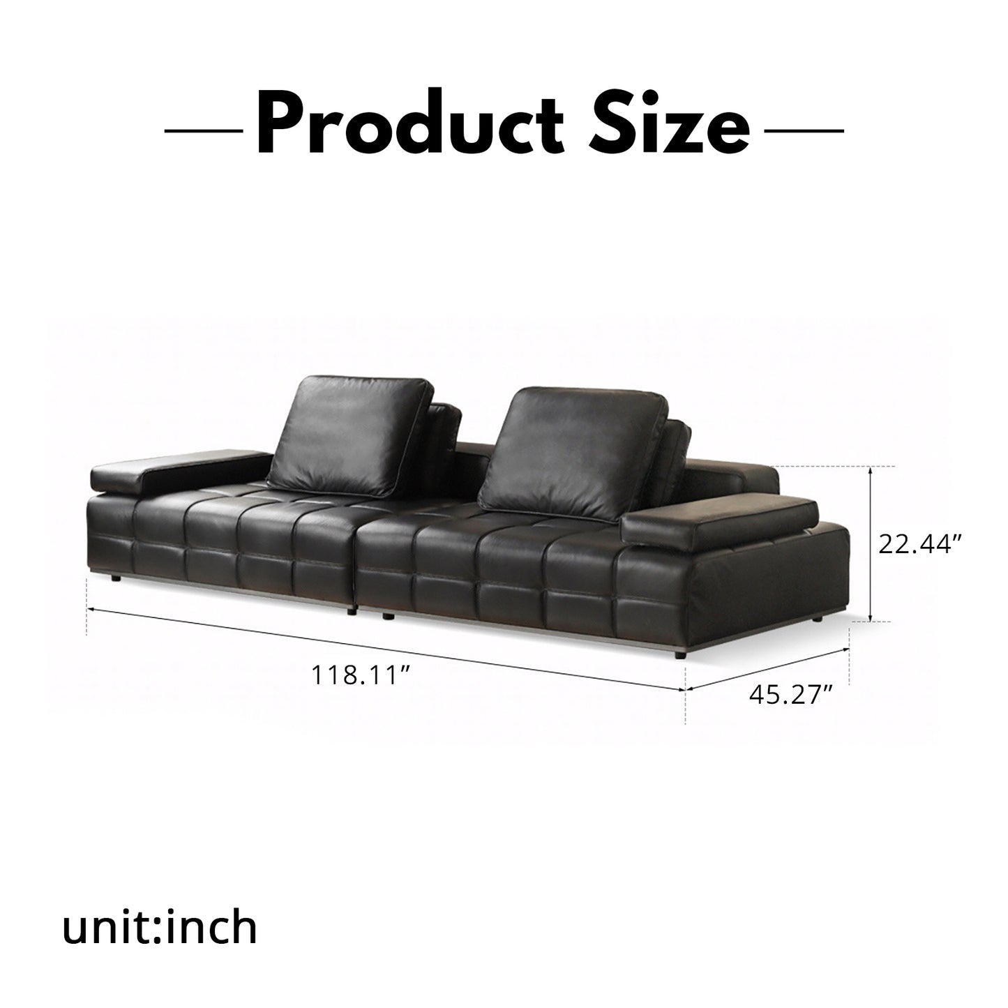 Lawrence Italian Minimalist Black Leather Sofa – Premium Top-Grain Crumple Leather