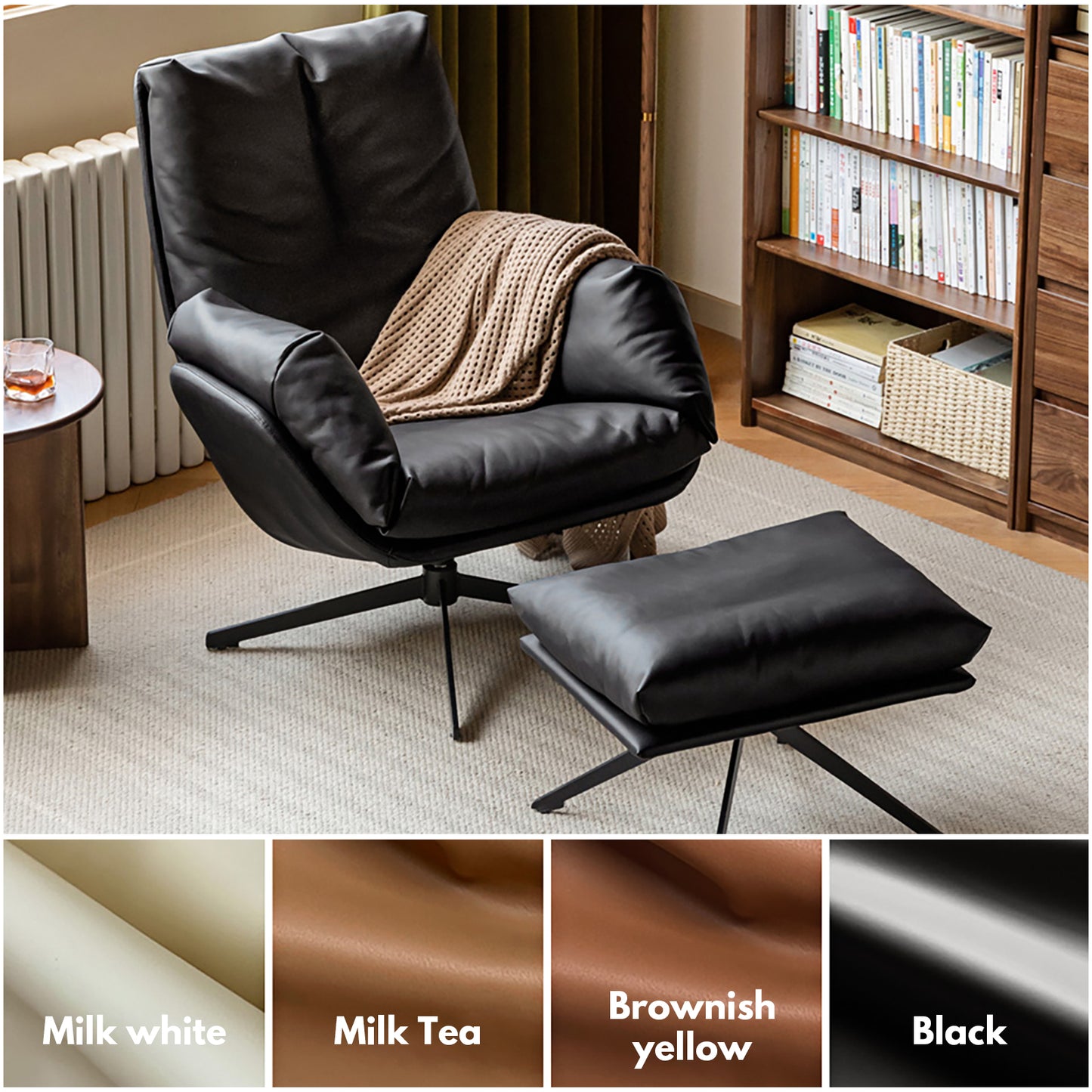 Organic Silicone Leather Swivel Chair - Italian-Inspired Accent Chair with Goose Down Cushion & Cat-Proof Design