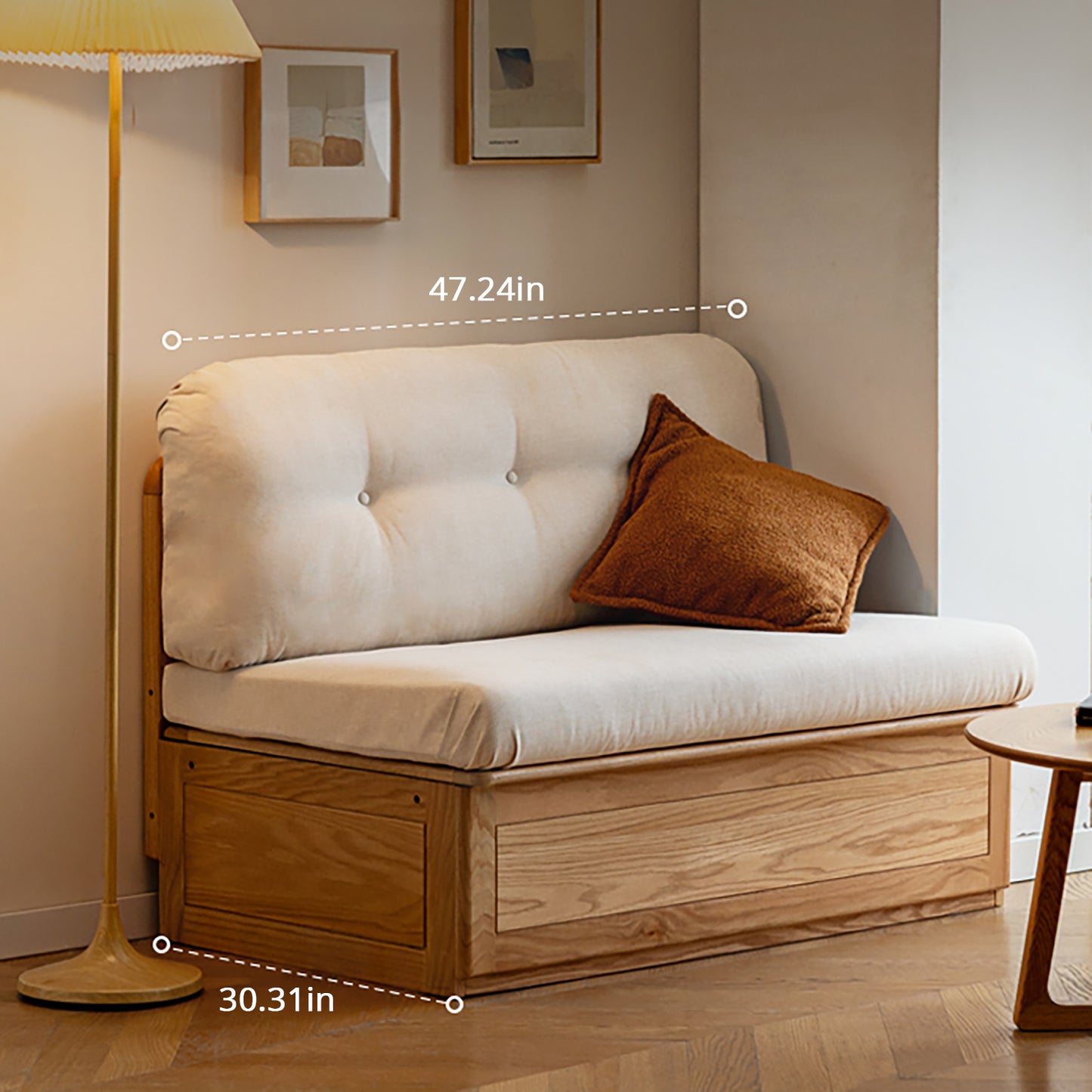 Oak Storage Bench Sofa - Space-Saving Design with 7 Cu.Ft Hidden Compartment
