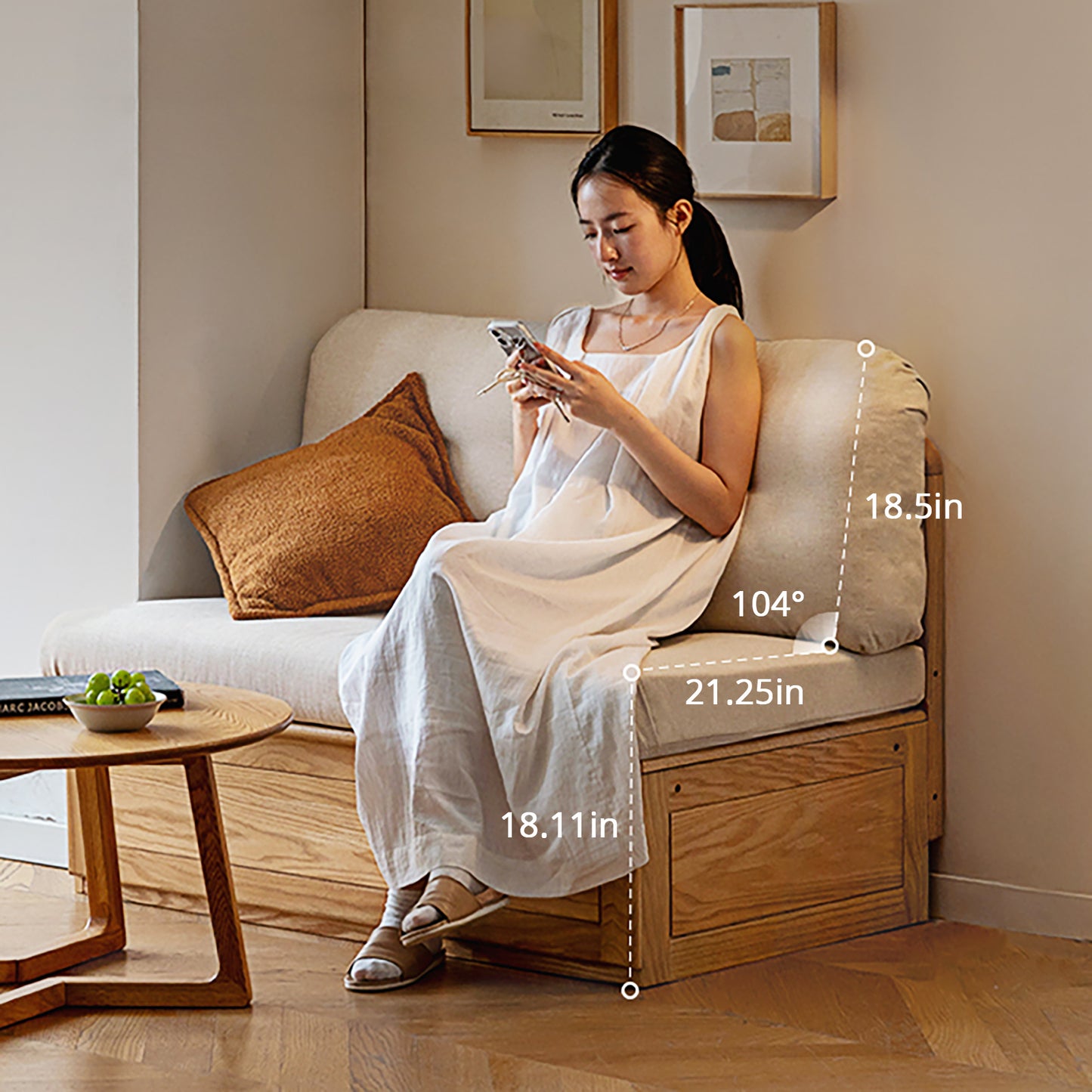 Oak Storage Bench Sofa - Space-Saving Design with 7 Cu.Ft Hidden Compartment