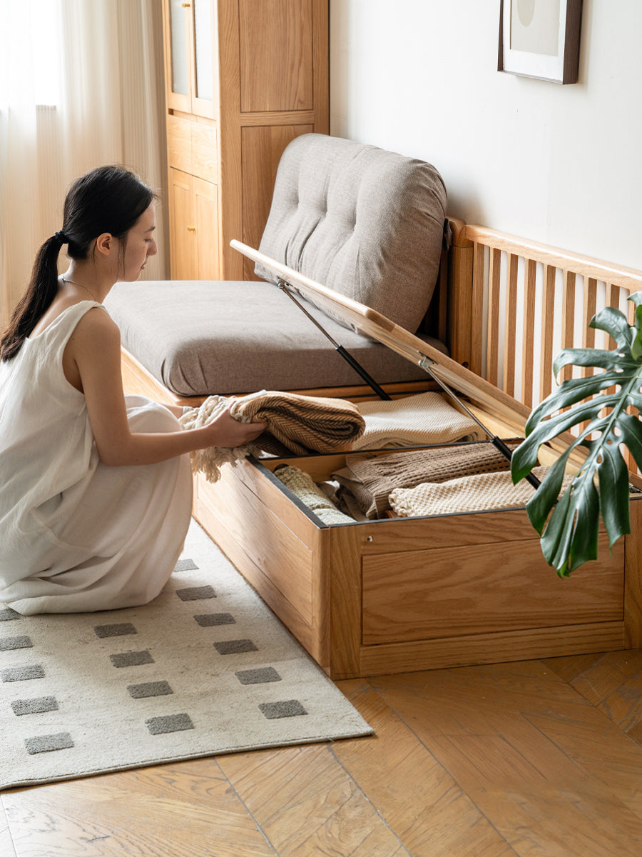 Oak Storage Bench Sofa - Space-Saving Design with 7 Cu.Ft Hidden Compartment