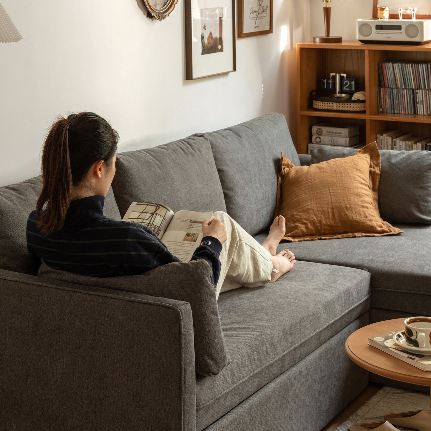 可伸缩沙发床带储物功能(深灰色)