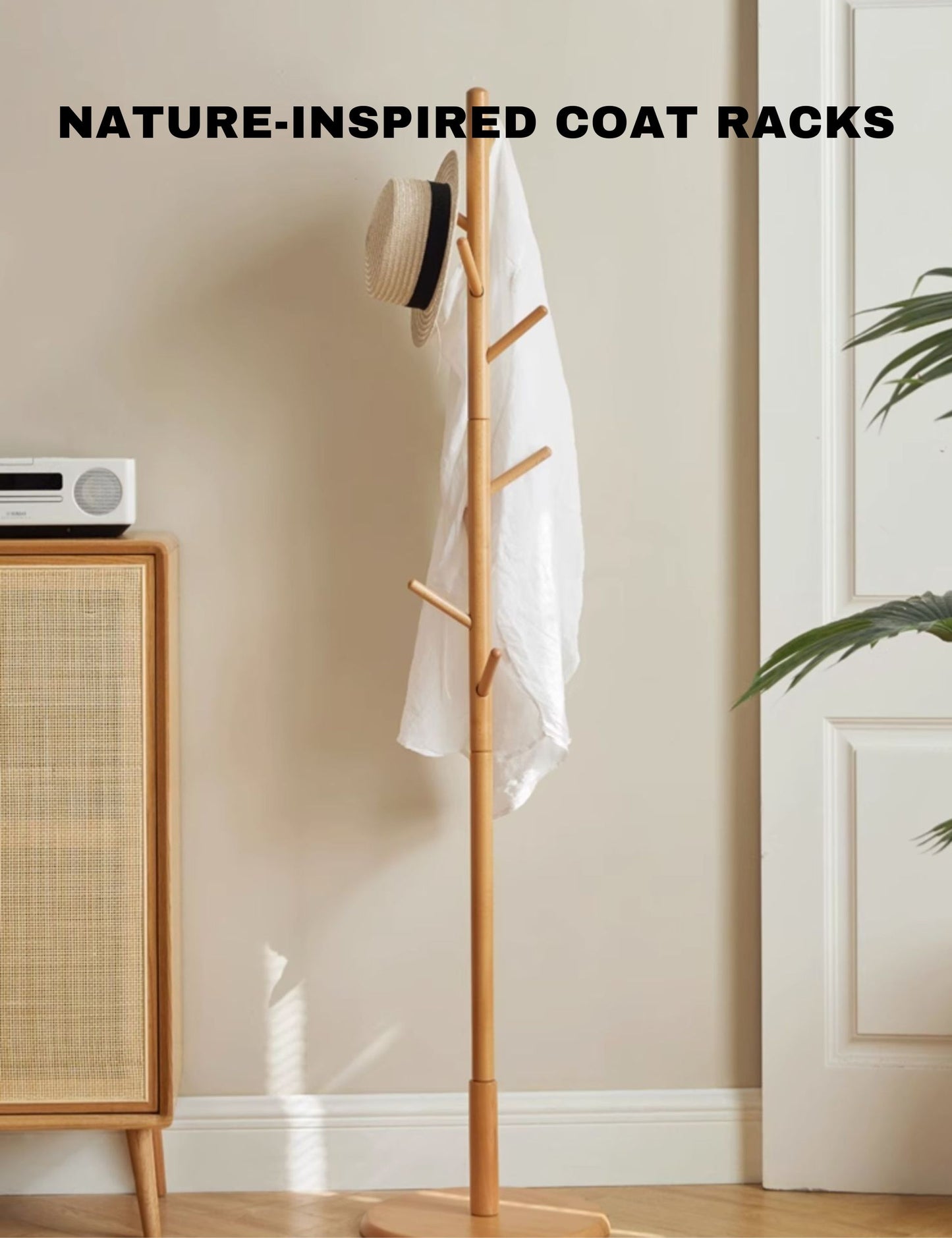 100% 实心山毛榉木衣帽架 天然木色(67"×15")