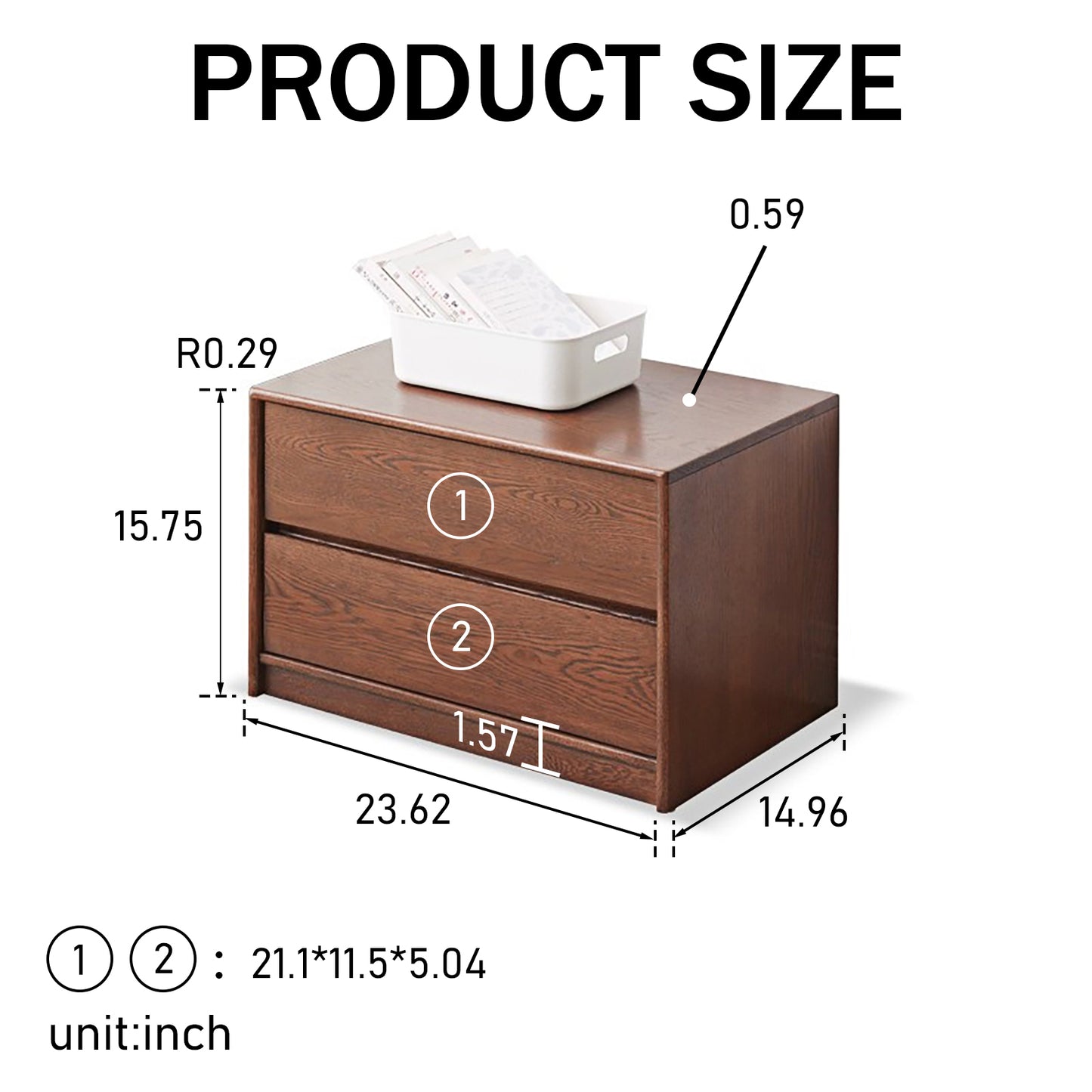 100% 实心橡木床头柜(胡桃木)