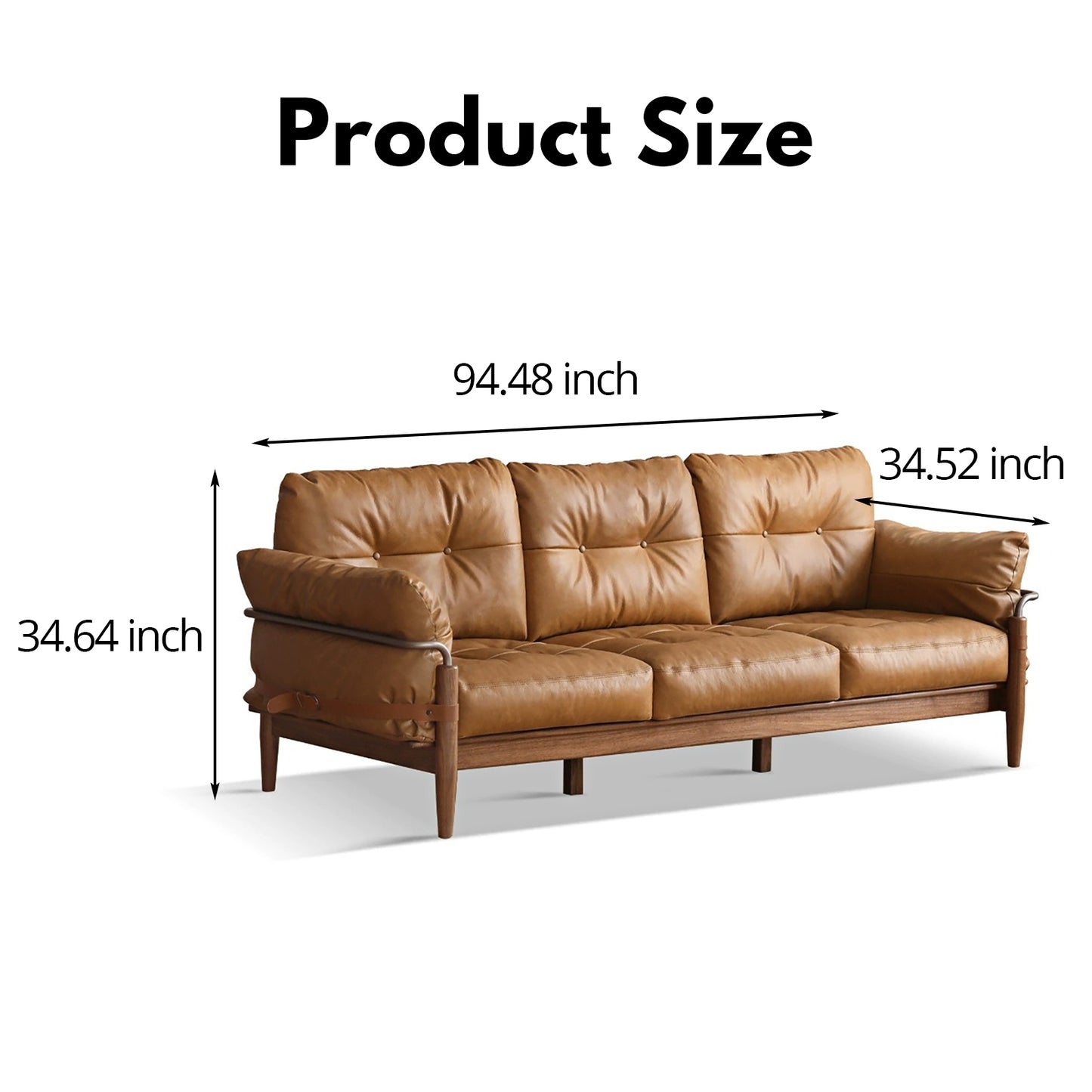 Walnut Solid Wood Sofa - Modern Retro Design with Genuine Leather & Down Cushion