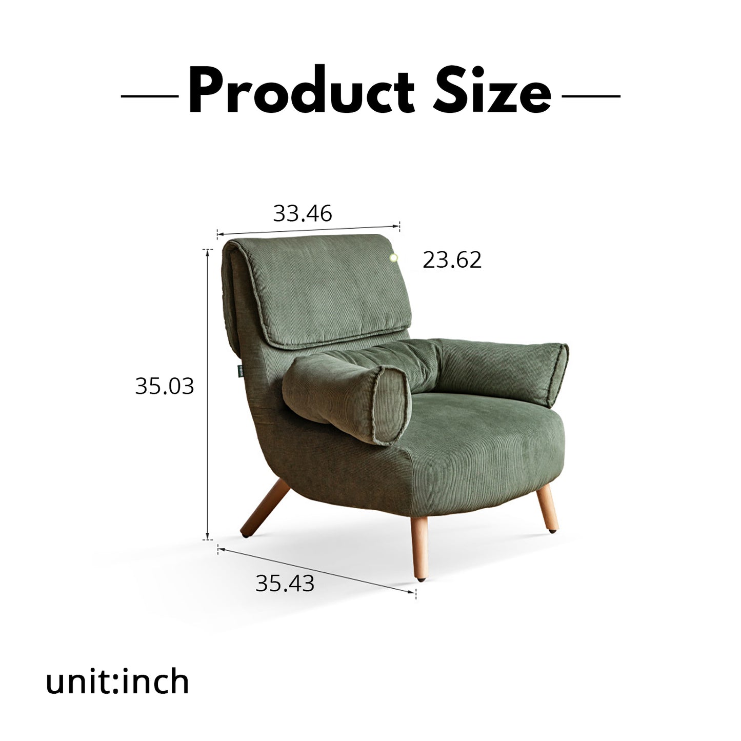 Retro Corduroy Lounge Chair - Compact U-Arm Design with Solid Beech Wood Base