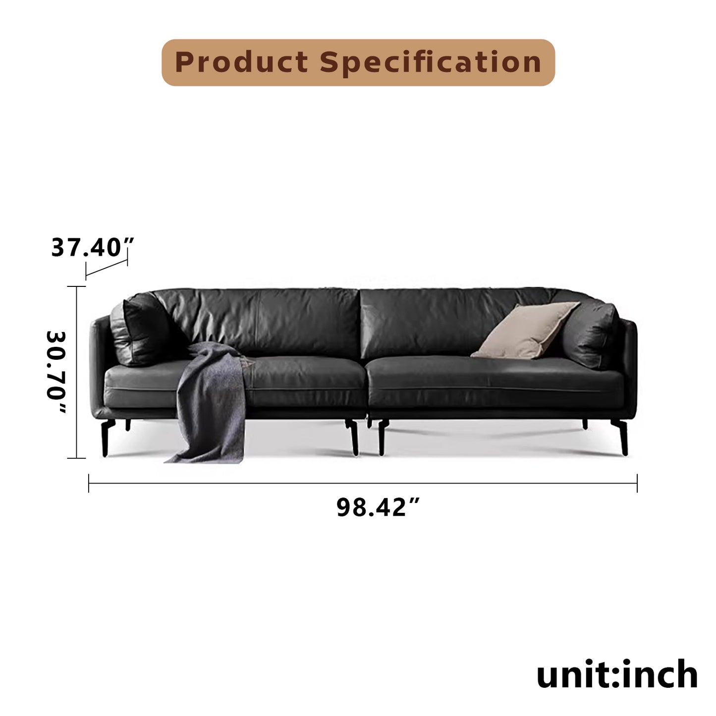 Italian Luxe Genuine Leather Sofa – Top-Grain Cowhide Down Leather Sofa for Compact Living