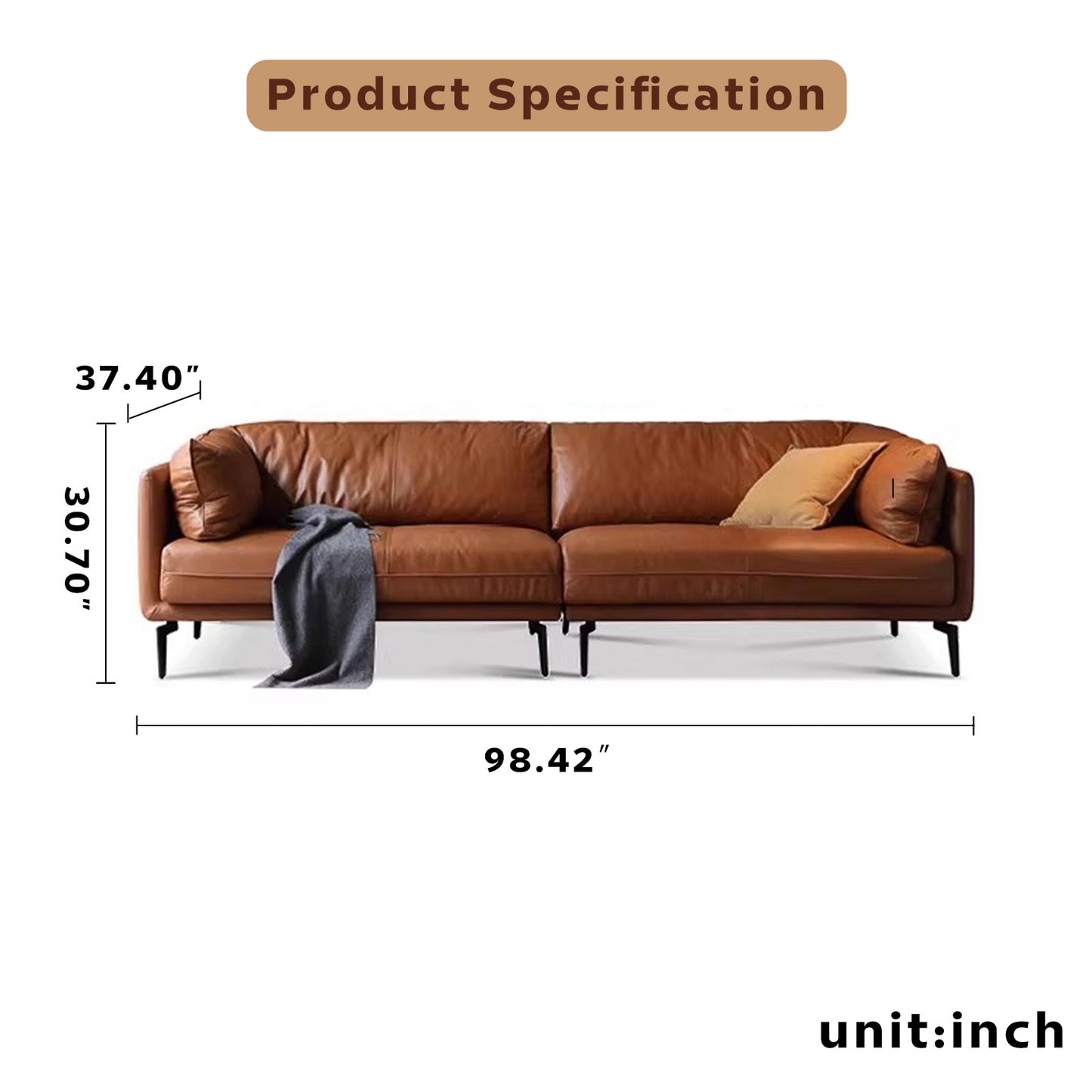 Italian Luxe Genuine Leather Sofa – Top-Grain Cowhide Down Leather Sofa for Compact Living
