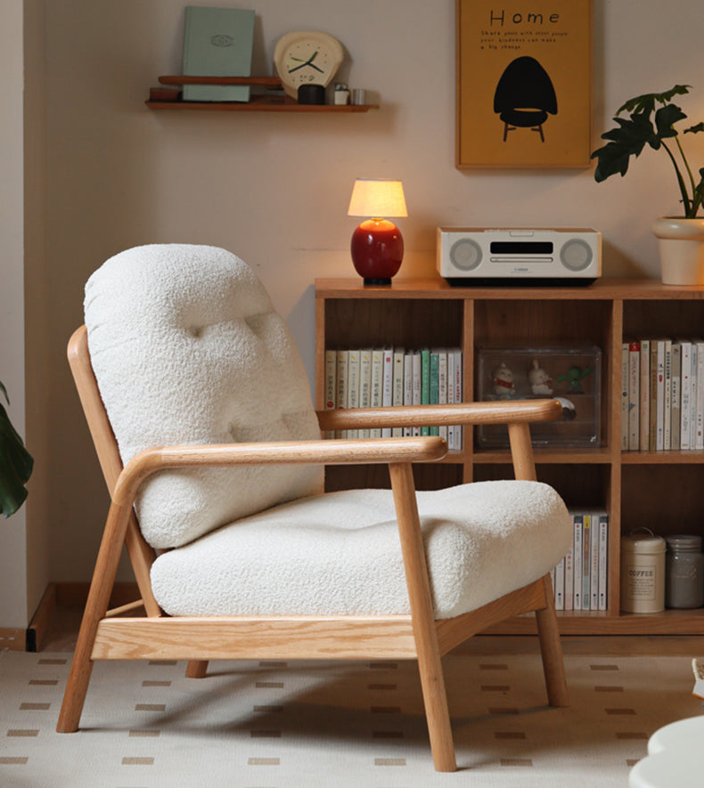 Solid Wood Lounge Chair - Modern Minimalist Design with Washable Fabric & Oak Frame