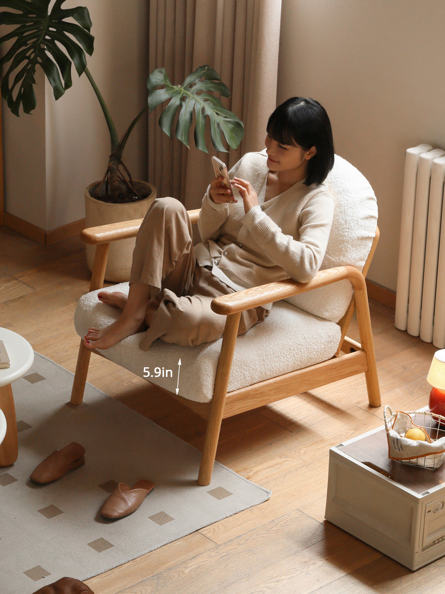 Solid Wood Lounge Chair - Modern Minimalist Design with Washable Fabric & Oak Frame