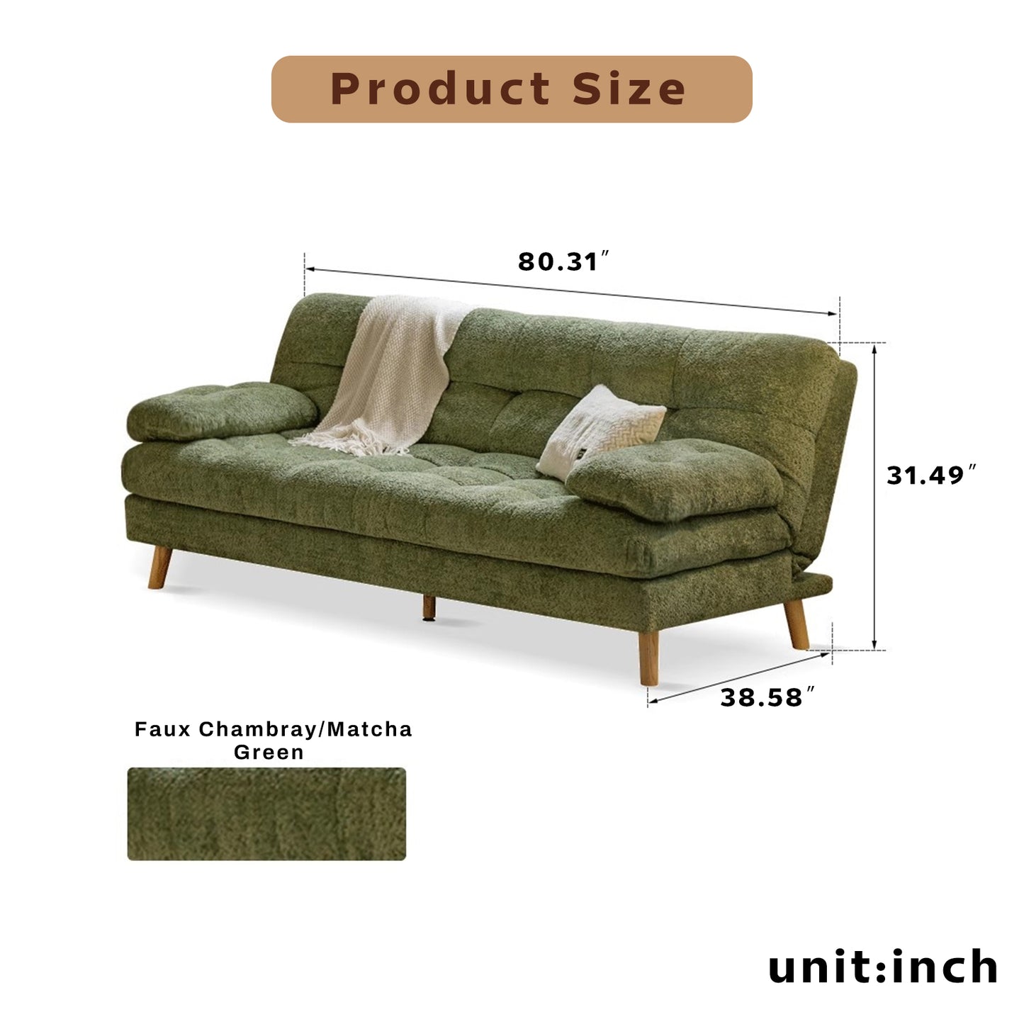 Convertible Fabric Sofa Bed - Space-Saving Foldable Design for Small Spaces