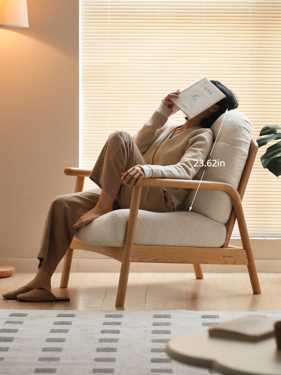 Solid Wood Lounge Chair - Modern Minimalist Design with Washable Fabric & Oak Frame