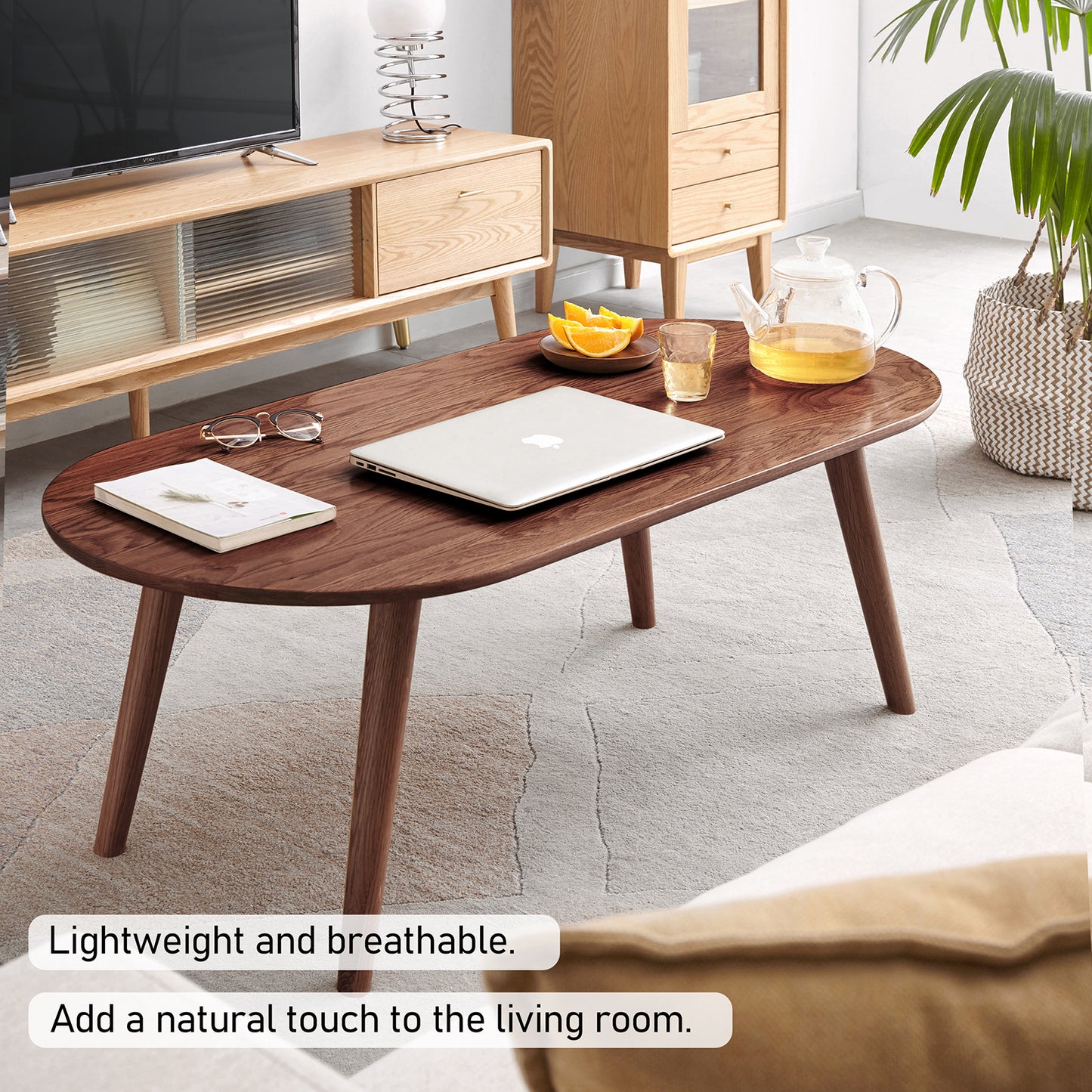 100% 实心橡木椭圆形咖啡桌(胡桃木)