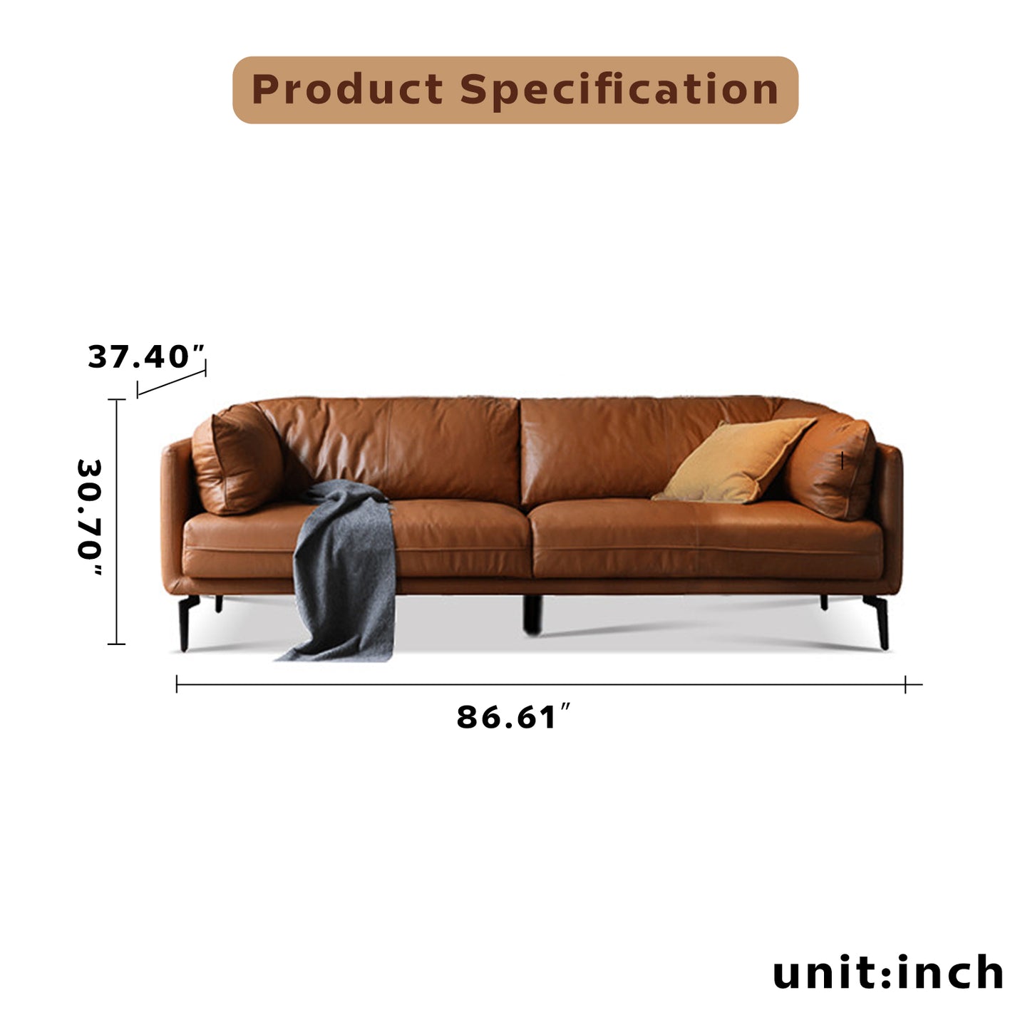 Italian Luxe Genuine Leather Sofa – Top-Grain Cowhide Down Leather Sofa for Compact Living