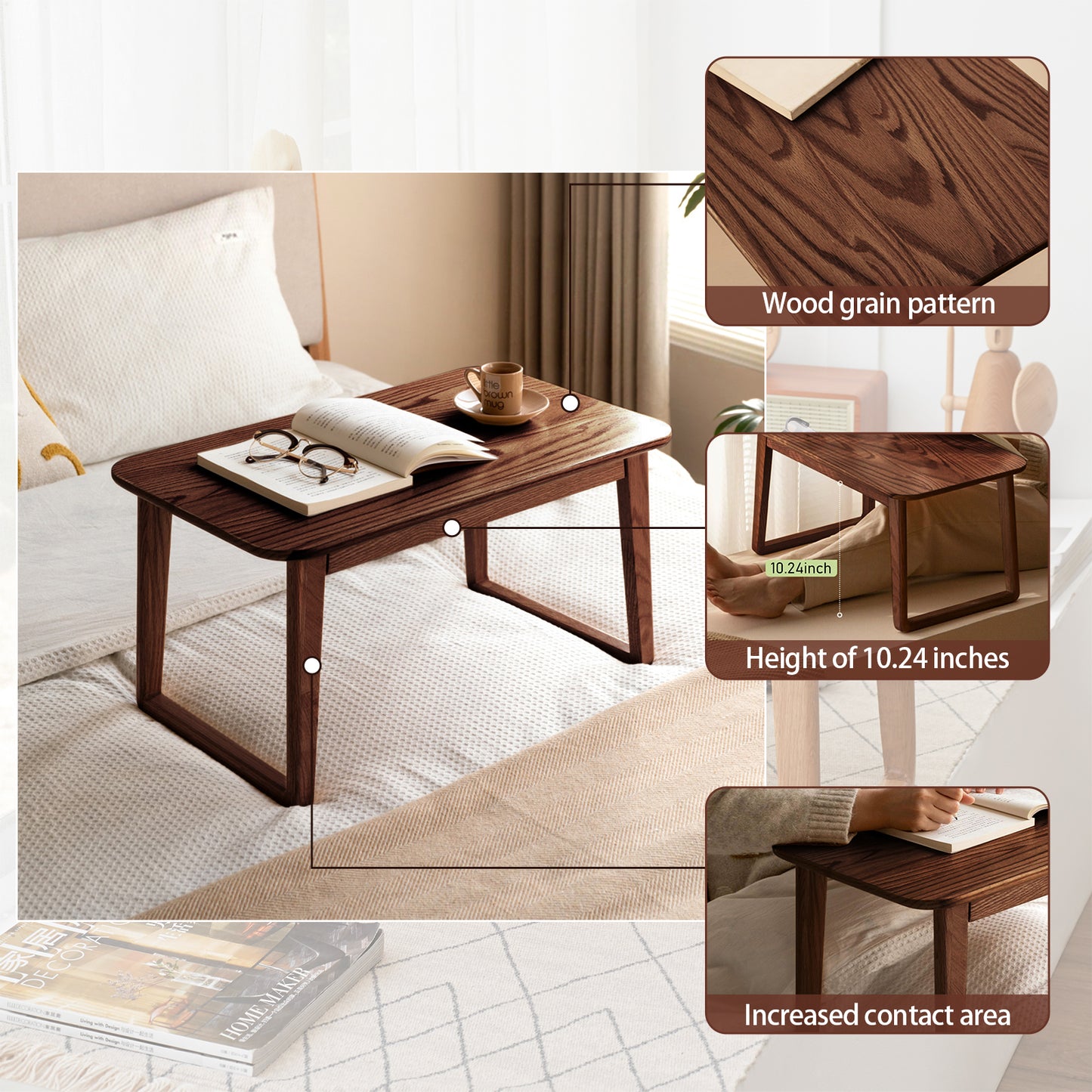 100% 实心橡木膝上桌(胡桃木)