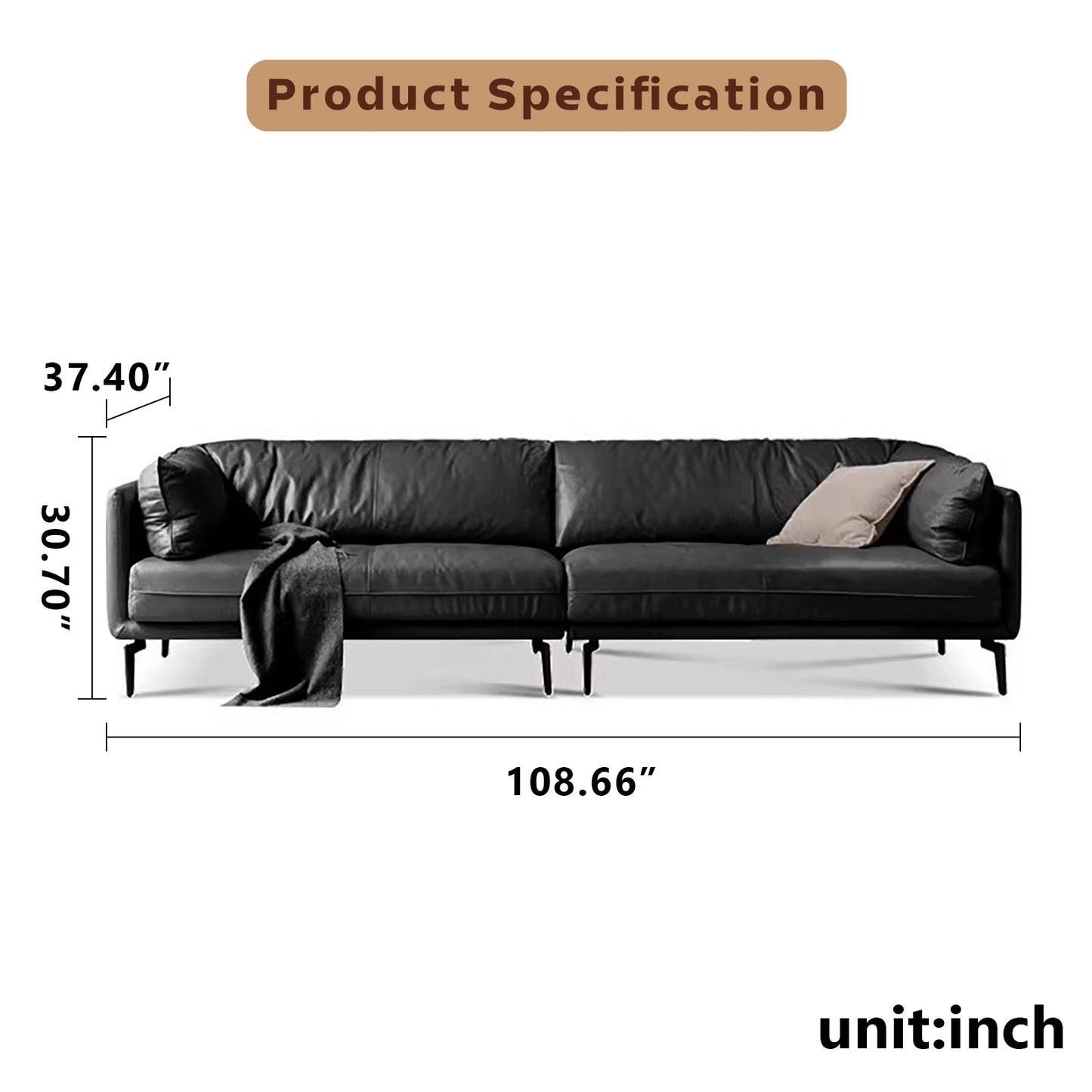 Italian Luxe Genuine Leather Sofa – Top-Grain Cowhide Down Leather Sofa for Compact Living