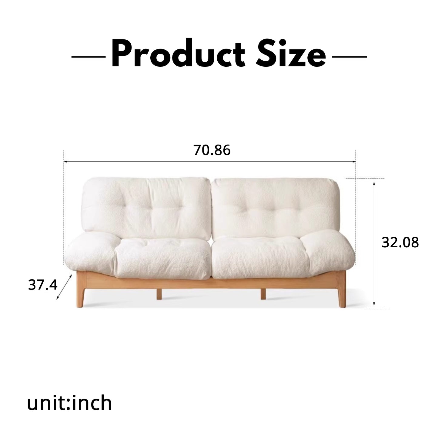 Modern Minimalist Solid Wood Sofa – Oak Living Room Down Sofa for Small Spaces in White Cloud Design