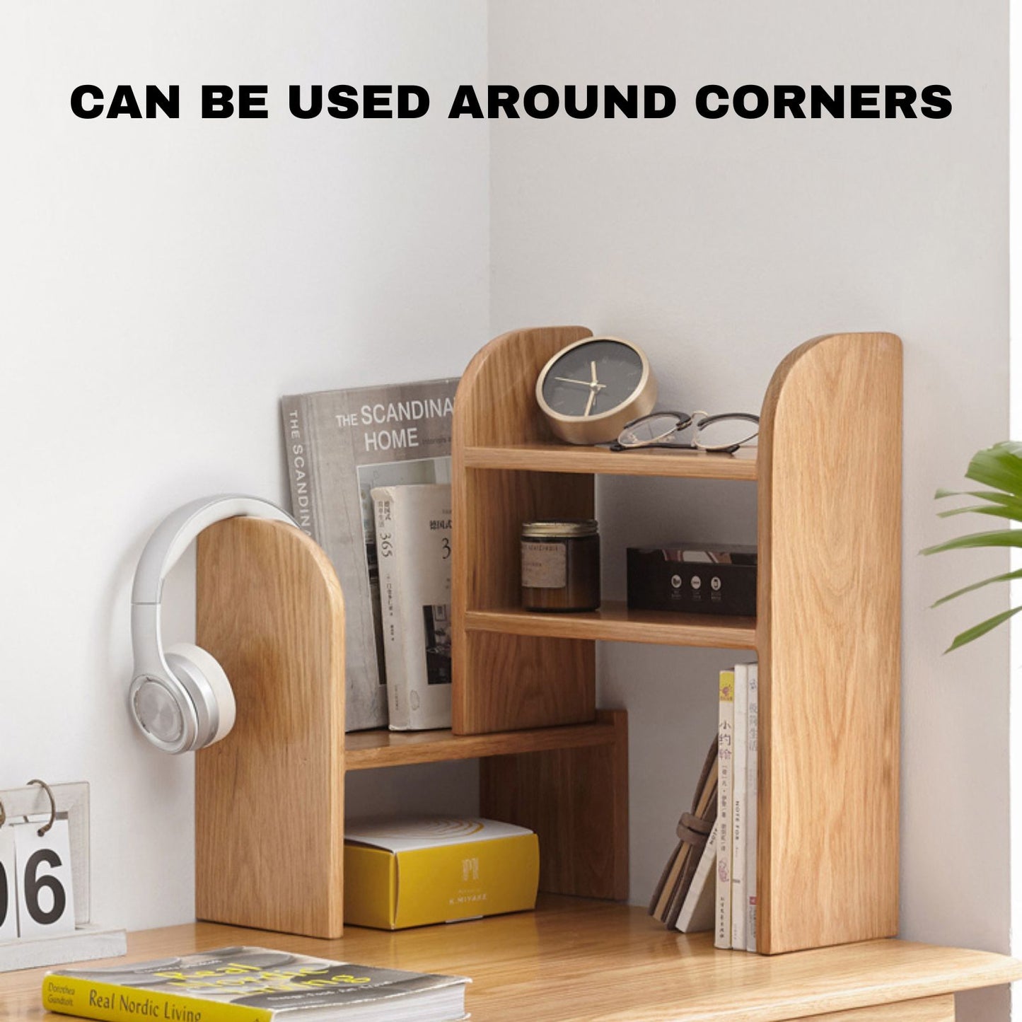 100% 实心橡木伸缩式储物架现代经典书桌架(自然色)