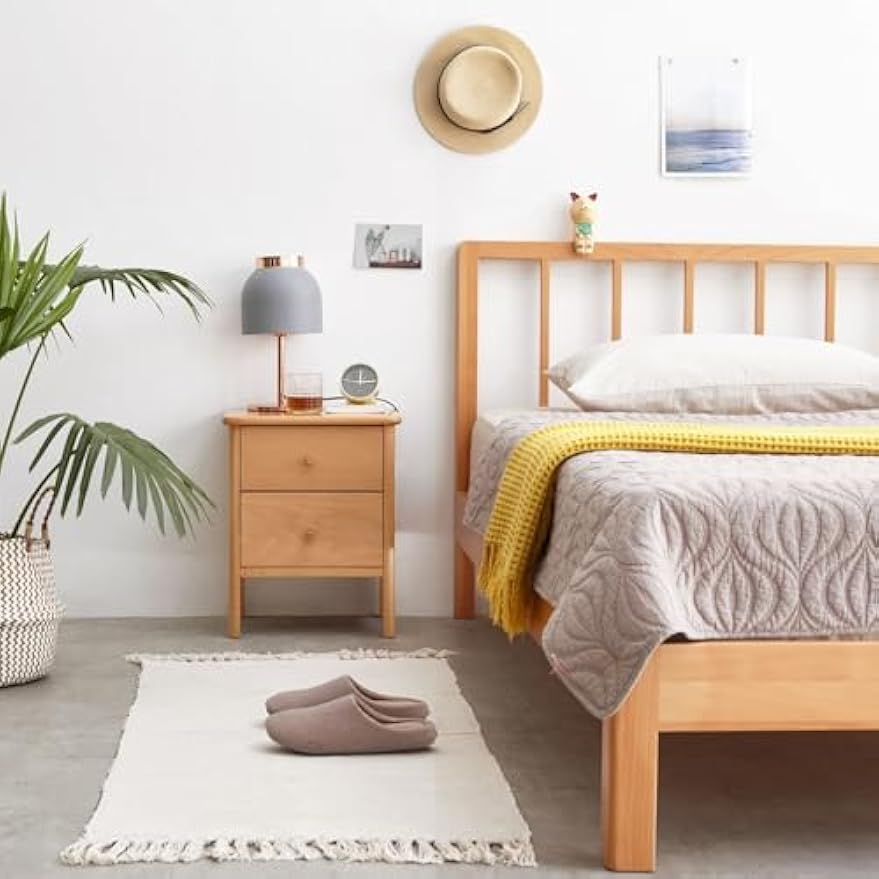 100% 实木双抽屉床头柜(自然色)