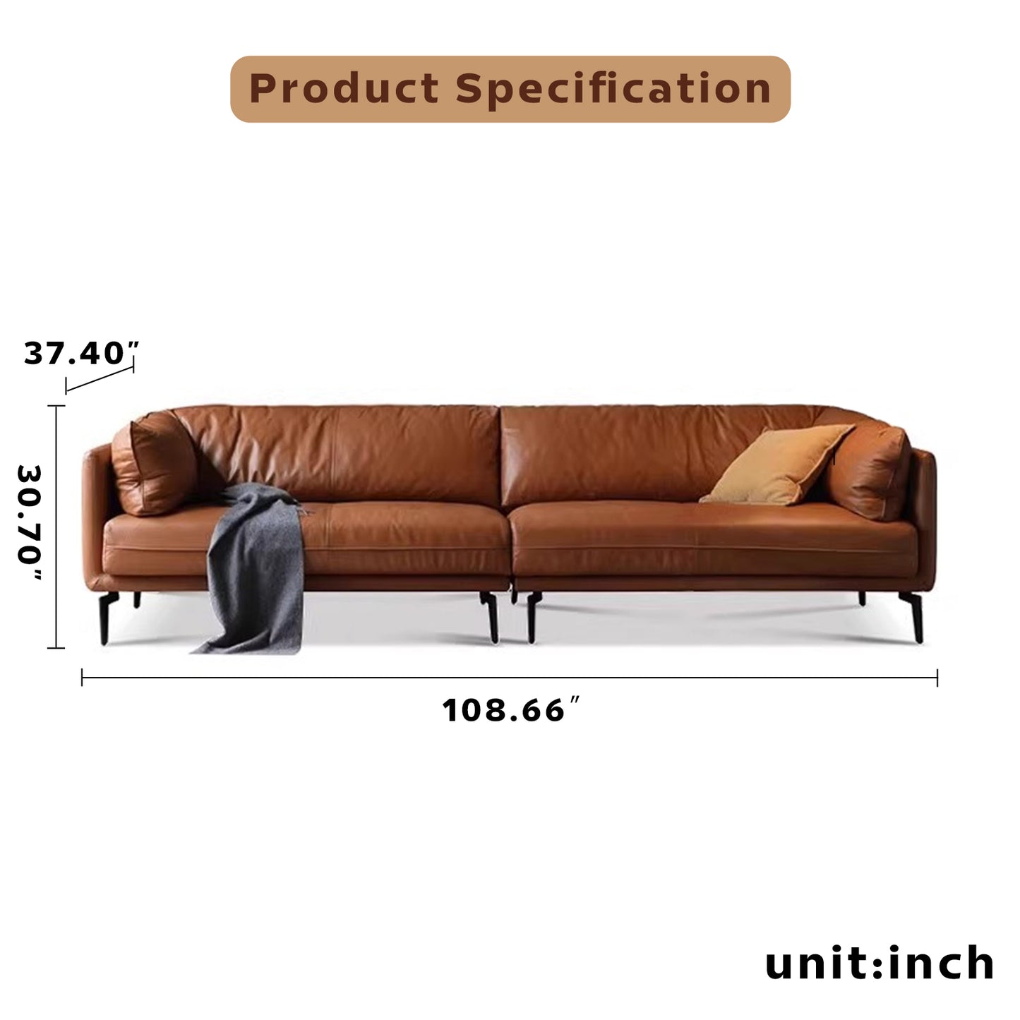 Italian Luxe Genuine Leather Sofa – Top-Grain Cowhide Down Leather Sofa for Compact Living