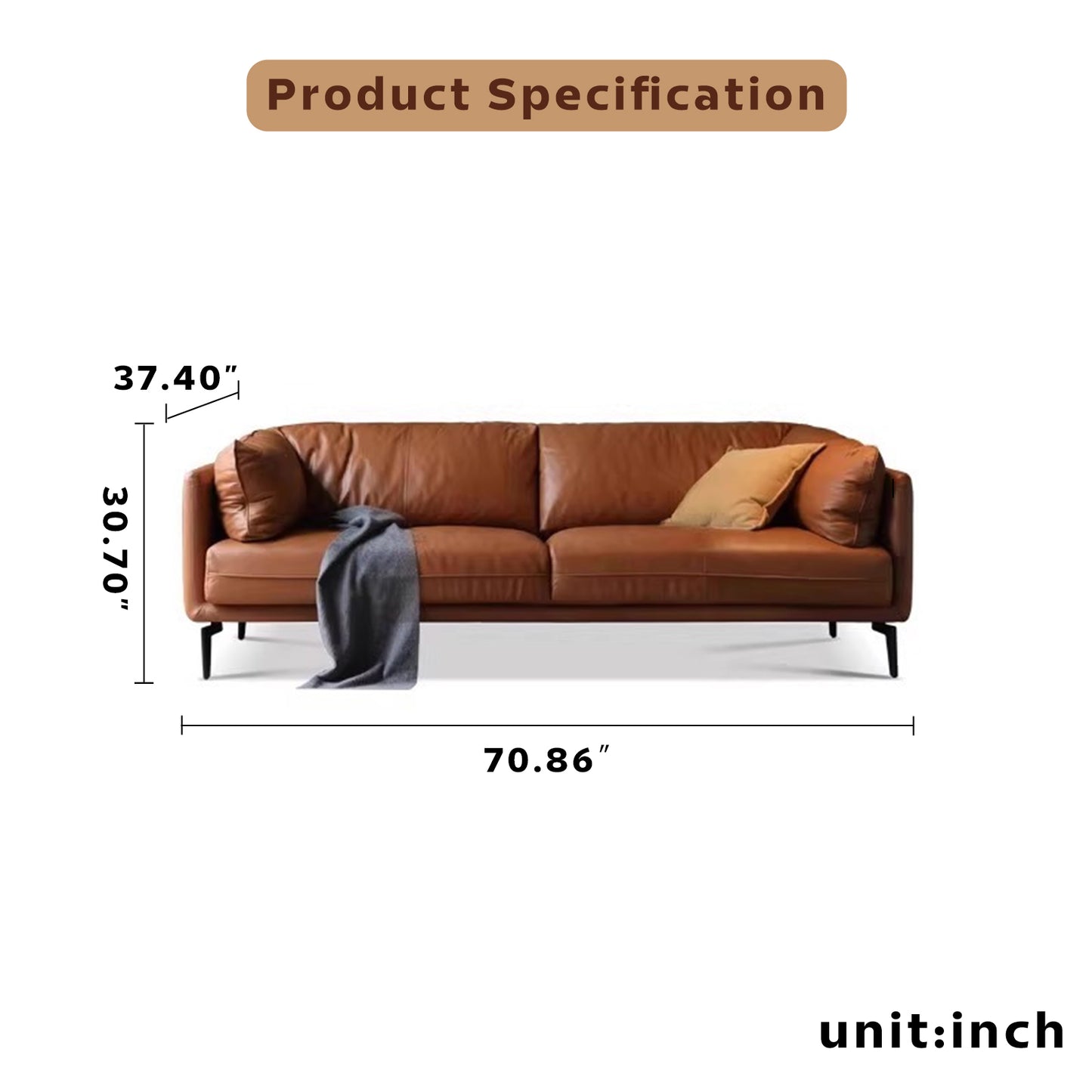 Italian Luxe Genuine Leather Sofa – Top-Grain Cowhide Down Leather Sofa for Compact Living