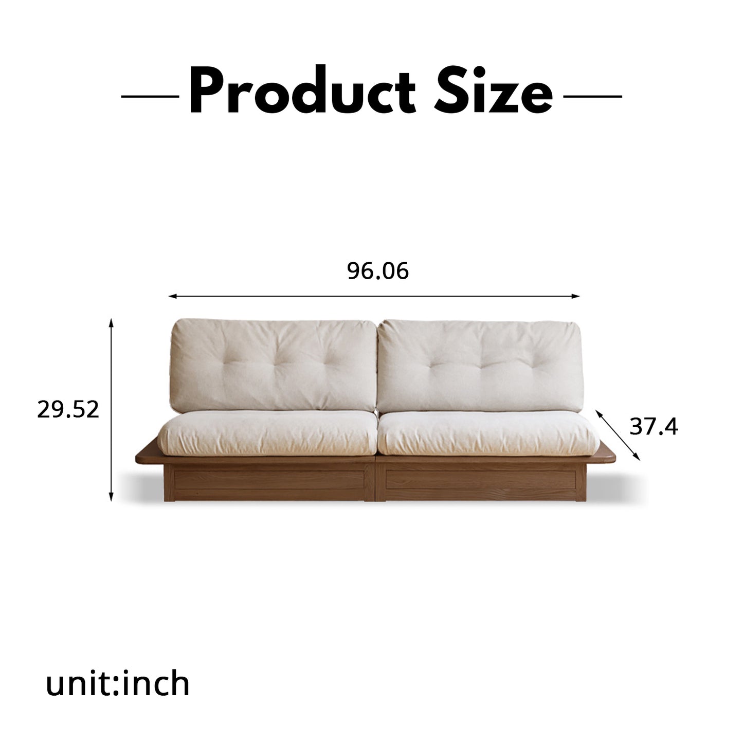 Solid Wood Fabric Sofa – Modern Minimalist Oak Storage Sofa for Small Living Rooms