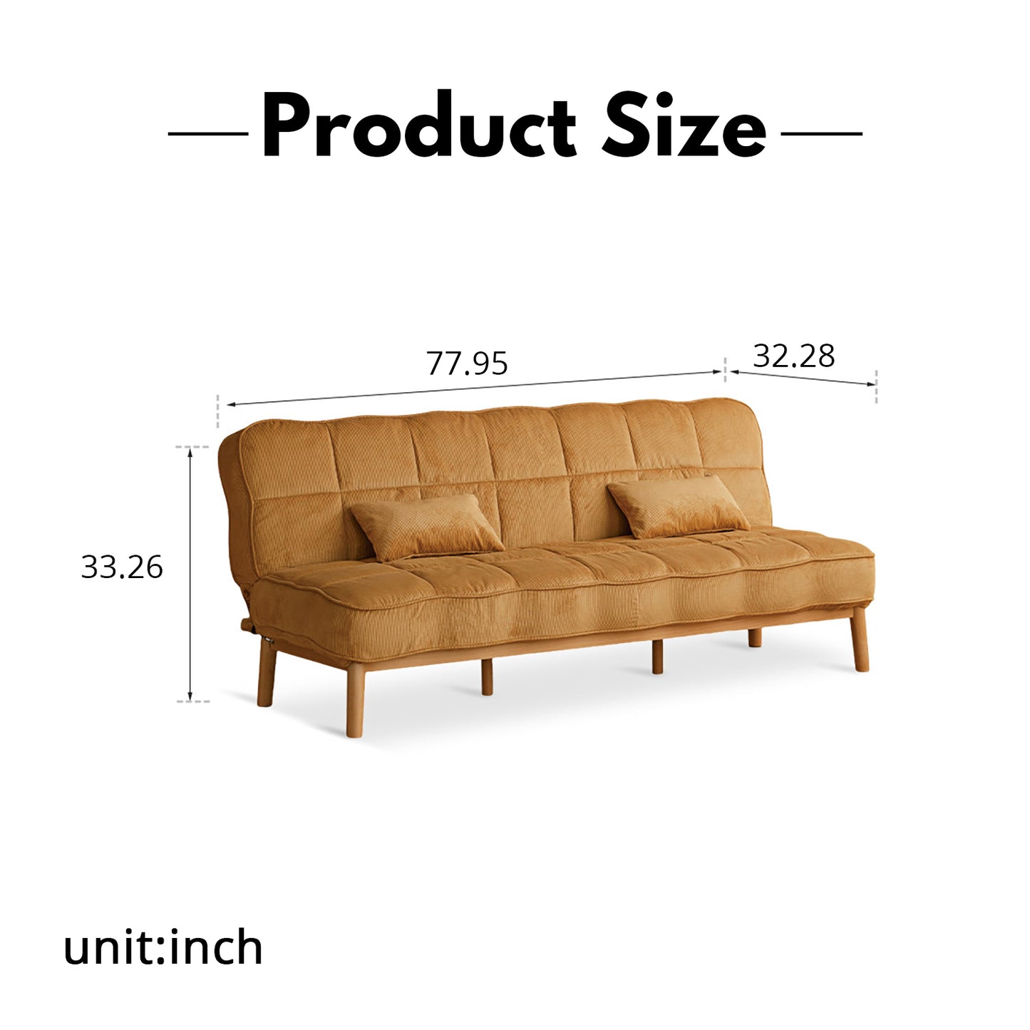 Mid-Century Convertible Sofa Bed - Dual-Function Corduroy Upholstery with Solid Wood Frame