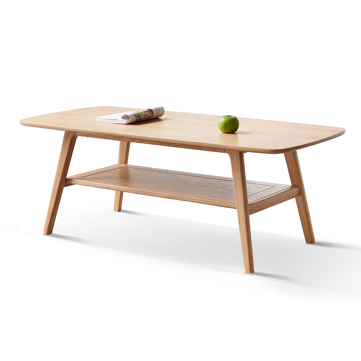 100% 橡木实木咖啡桌,带储物架,长方形,天然色/胡桃木色(31.49 英寸/ 39.37 英寸/ 47.24 英寸)