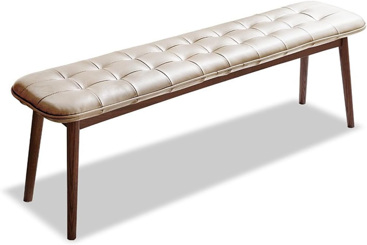 100% 实木米色卧室长凳软皮垫(卡其色/棕色/米白色/)