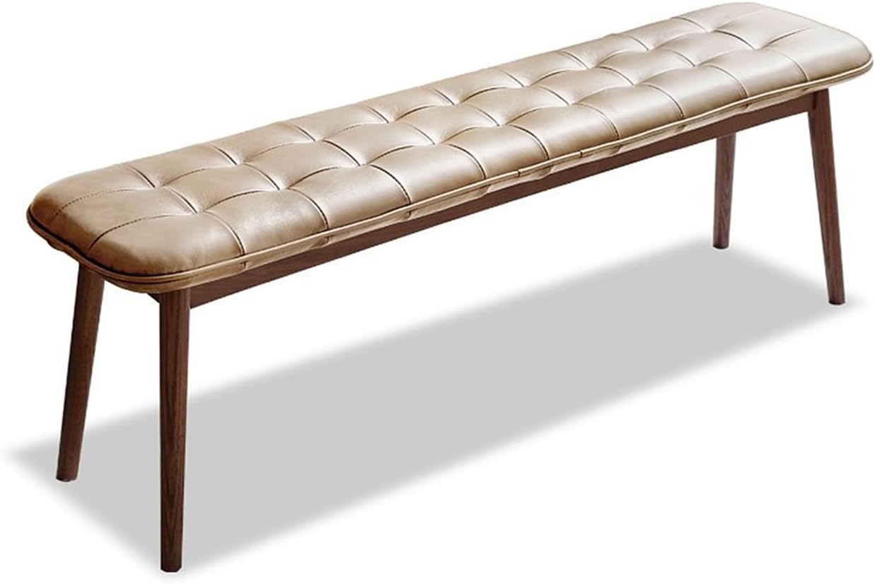 100% 实木米色卧室长凳软皮垫(米白色/卡其色/棕色)