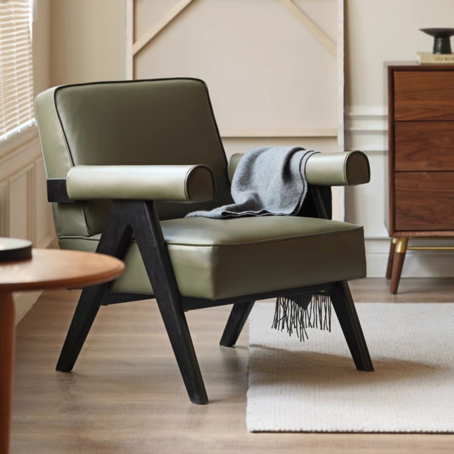 Chandigarh-Inspired Lounge Chair - Mid-Century Solid Oak Design with Full-Grain Leather & Anti-Tip Base