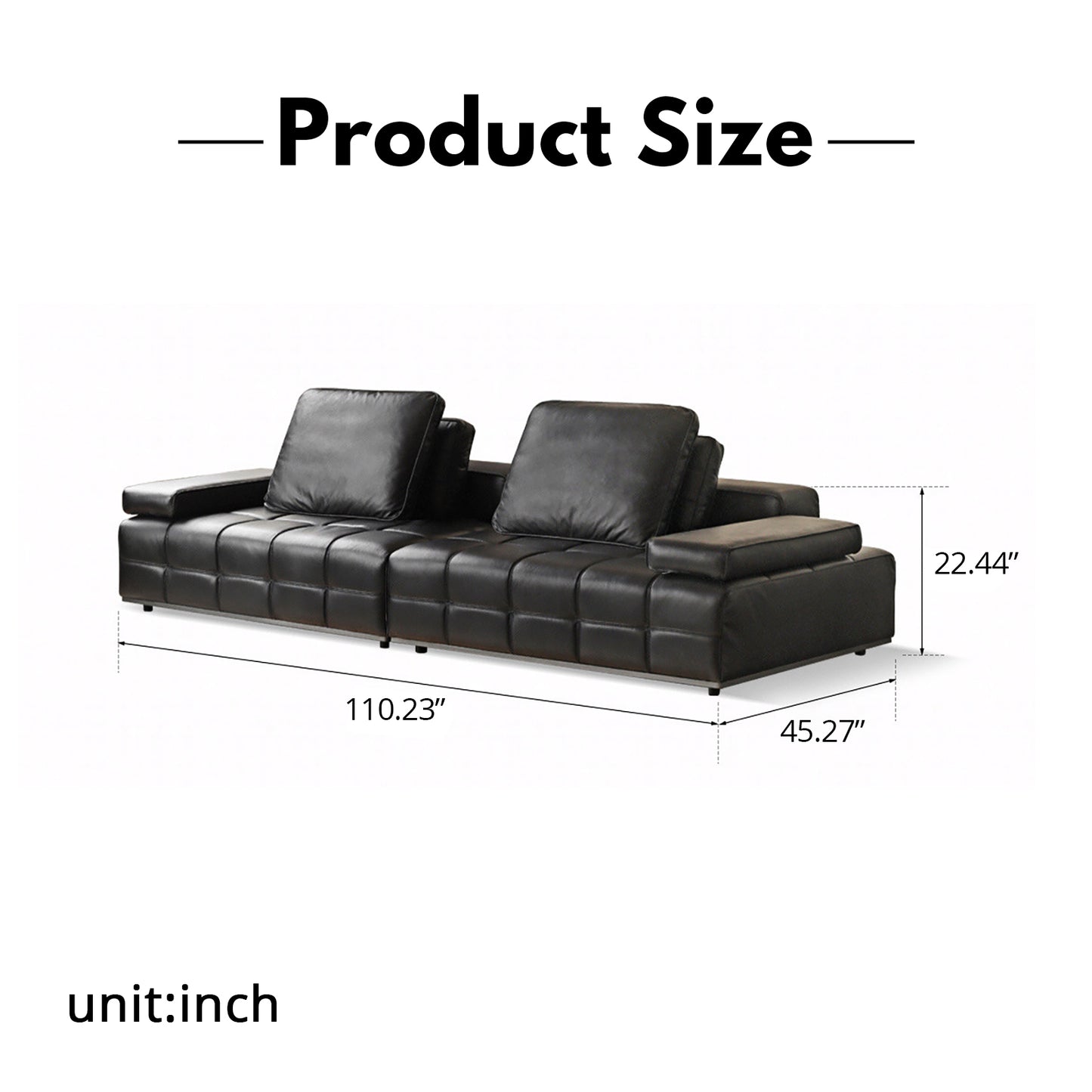 Lawrence Italian Minimalist Black Leather Sofa – Premium Top-Grain Crumple Leather