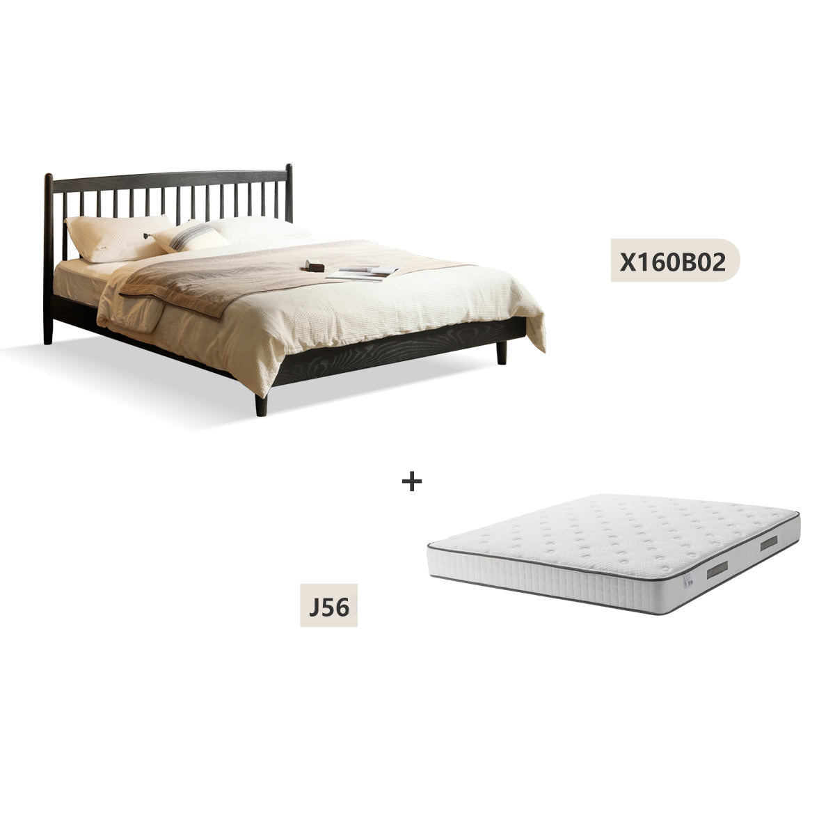 100% 实木简约双人床带床垫