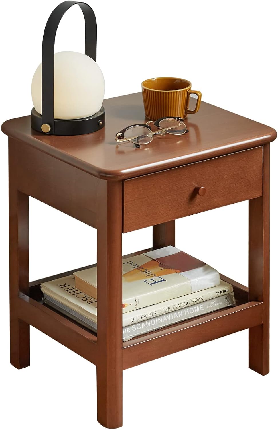 100% 实木床头柜单抽屉开放式设计隔断床头柜(自然色/胡桃木色)