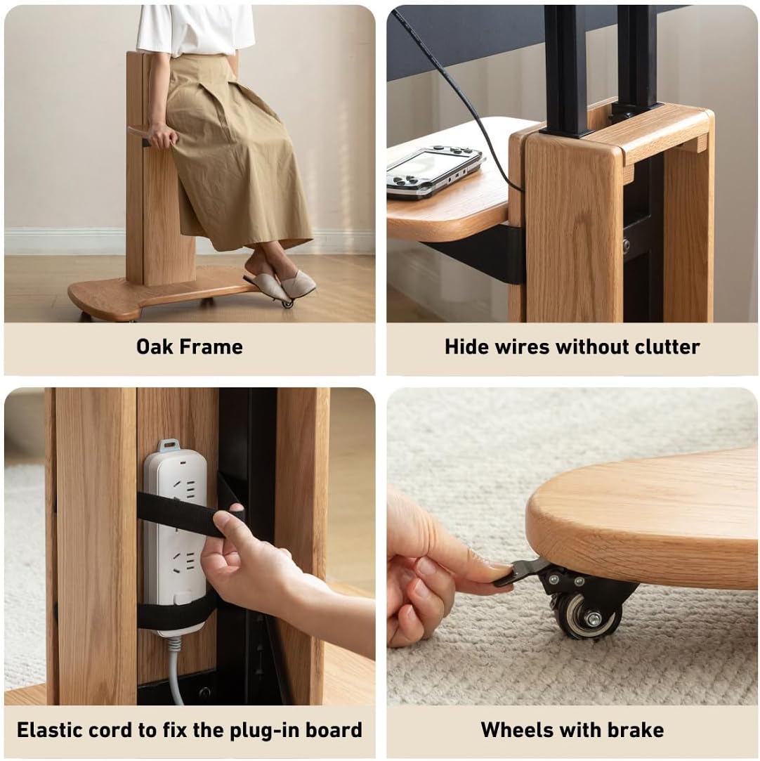 100% 纯实心橡木电视落地支架和滚动架