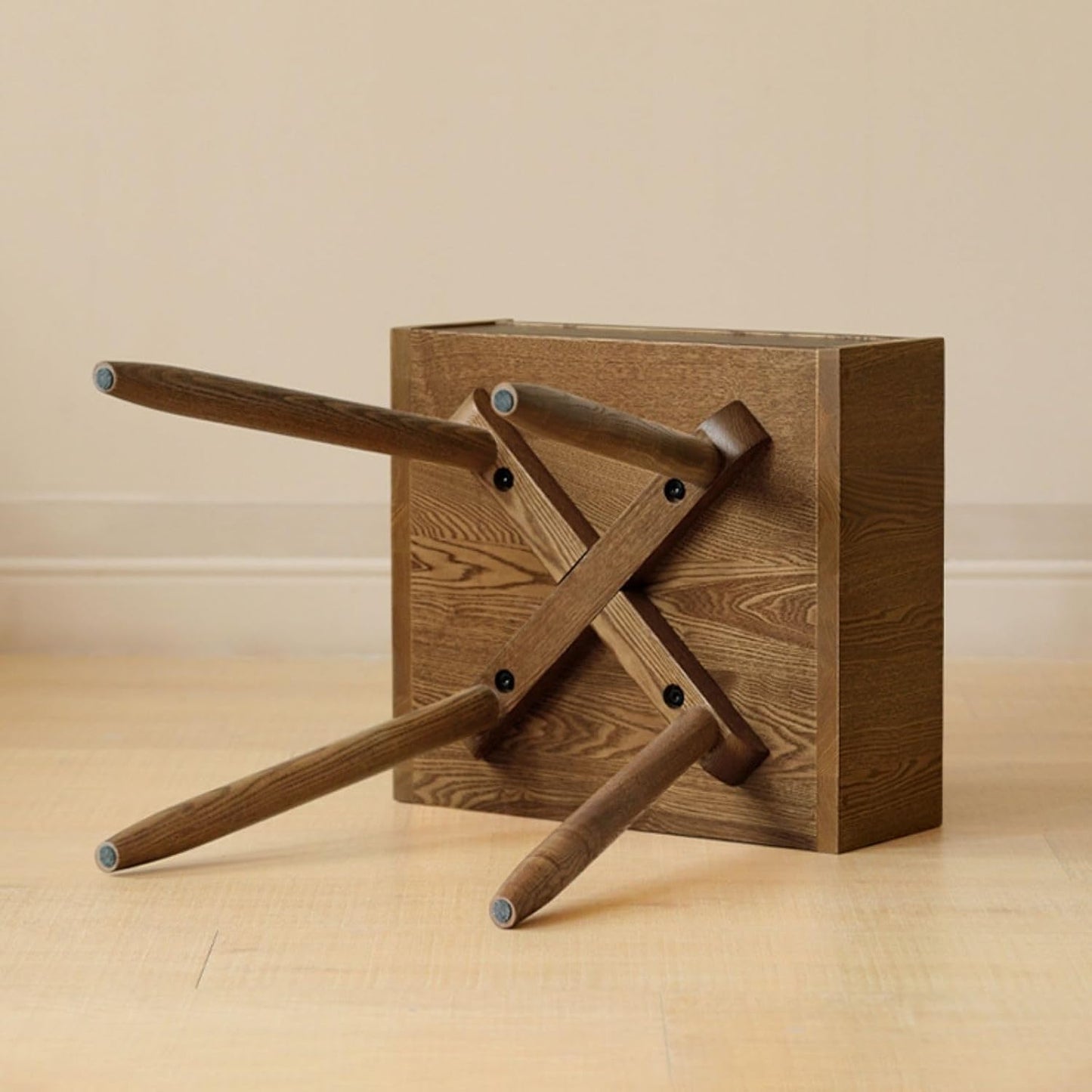 100% 实木床头柜,带储物功能,高腿锥形床头柜(胡桃木)