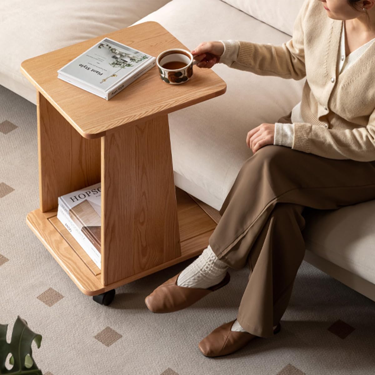 100% 实木小空间移动搁架/边桌(自然色)