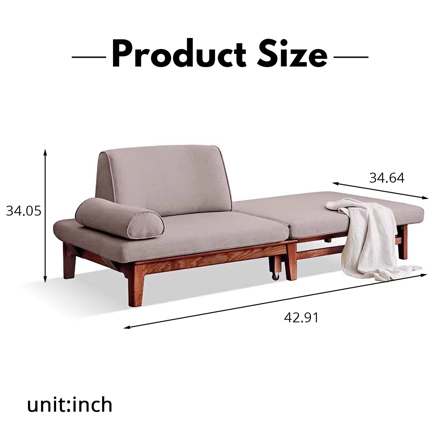 Title: Solid Wood Convertible Sofa Bed - Space-Saving Fold-to-Bed Design with Organic Linen & Oak Frame