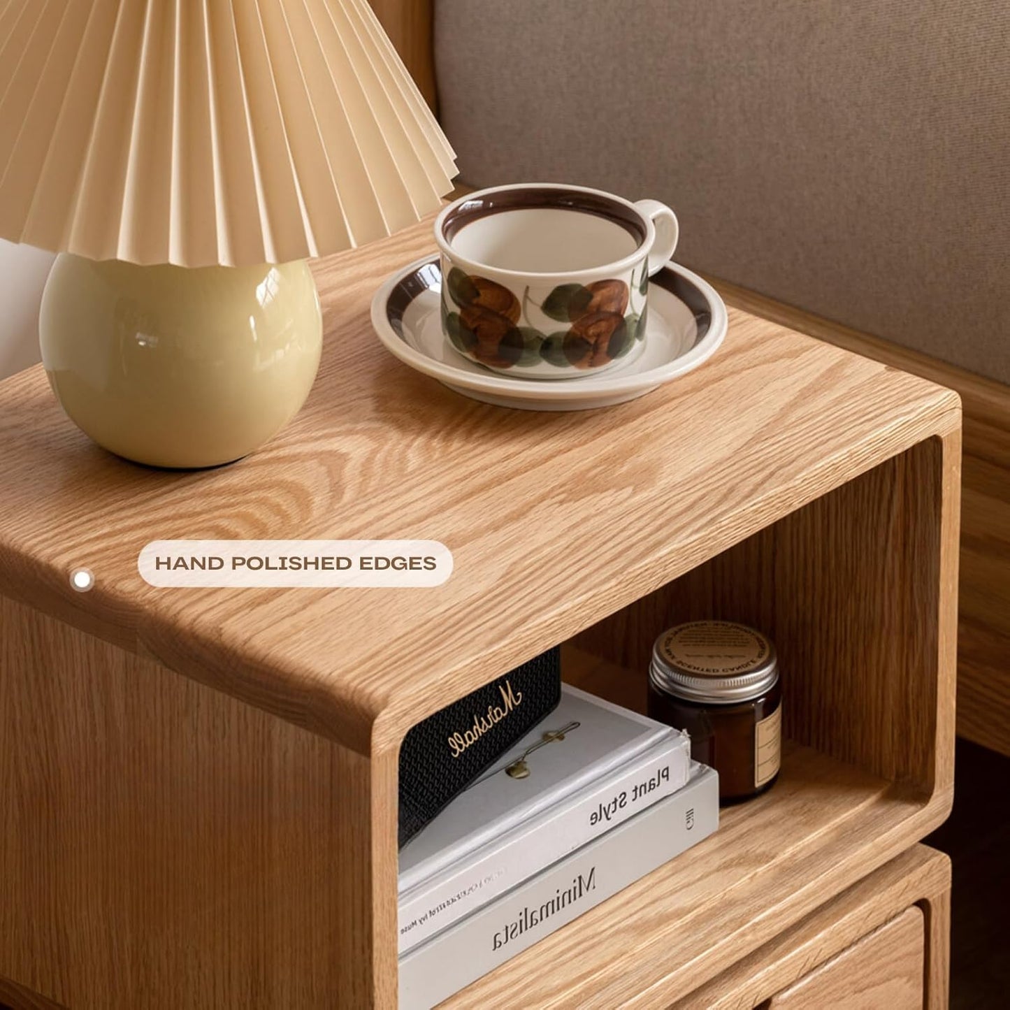 100% 实木橡木现代可旋转橡木床头柜和矩形边桌